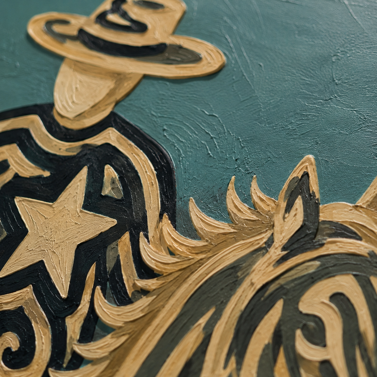 Rustic Cowboy Horse Painting, Teal Western Riders Wall Art, Southwestern Folk Decor