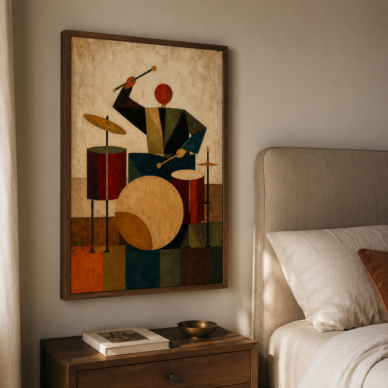 Abstract Jazz Drummer Painting Geometric Music Art For Living Room Decor