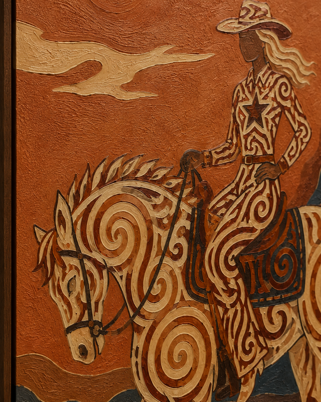Southwestern Cowgirl Painting, Desert Horse, Canyon Folk Wall Art, Rustic Ranch Decor