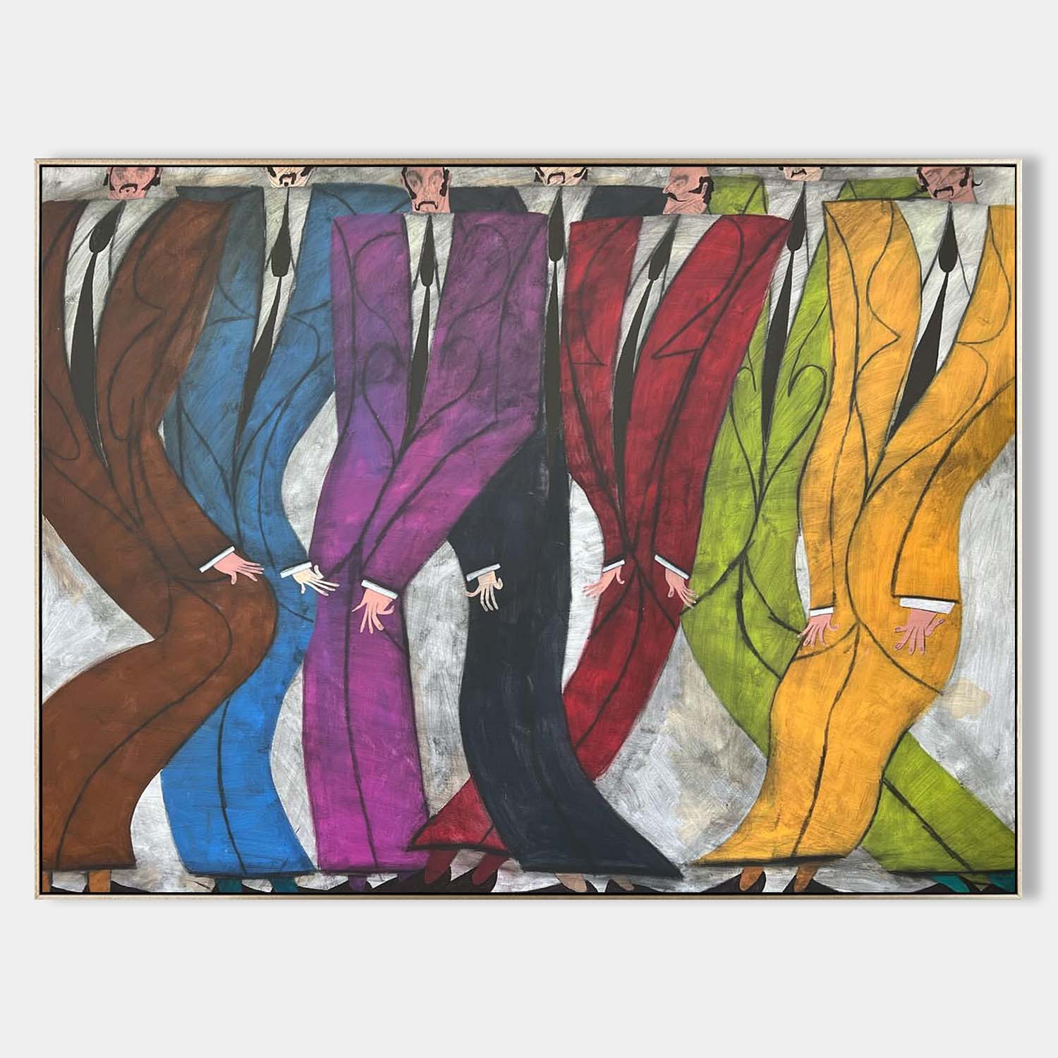 Colorful Modern Abstract Suits Oil Painting - Expressionist Gentlemen Canvas Wall Art