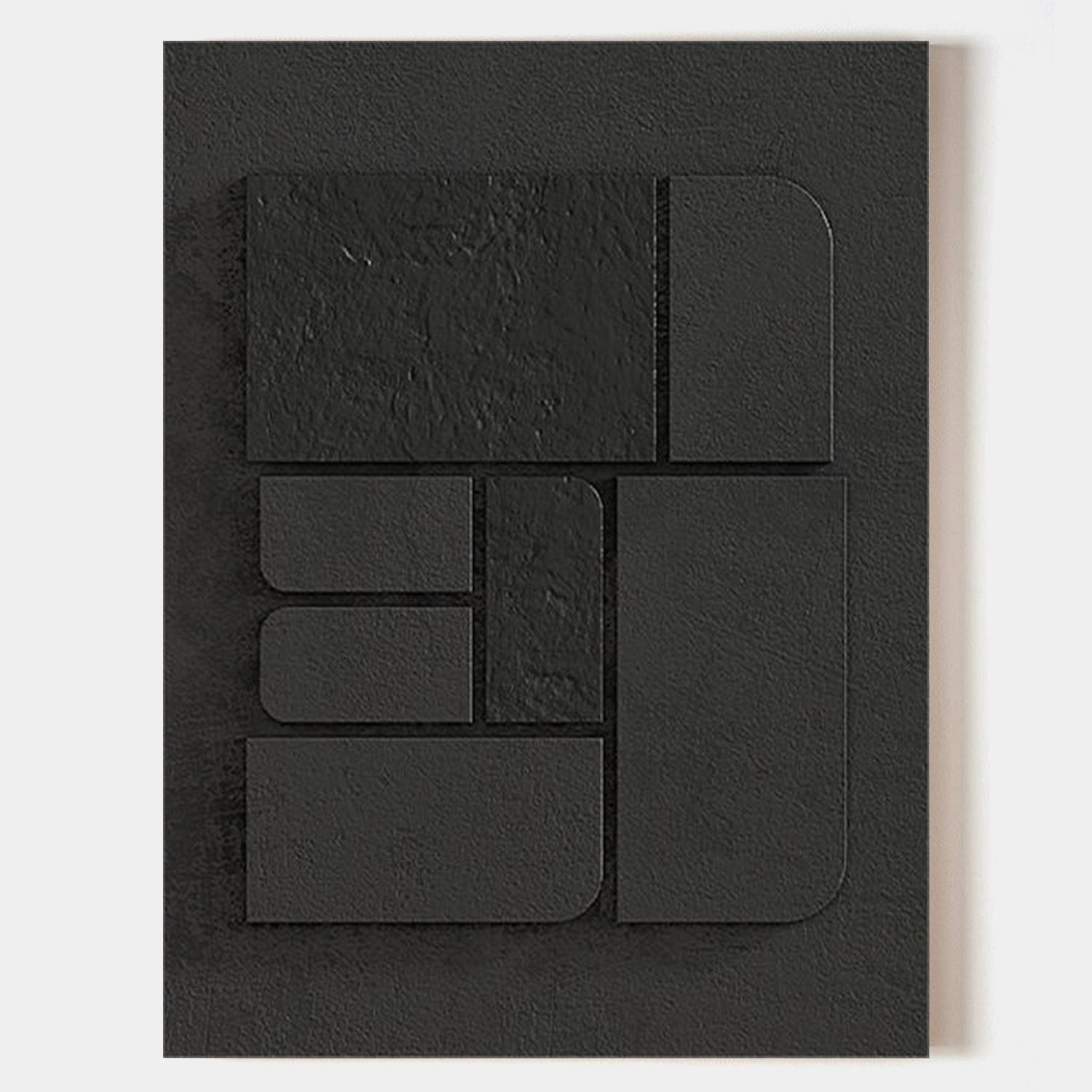Black Sculptural Wall Art Wood Wall Sculpture Plaster Painting Black Texture 3D Wall Art