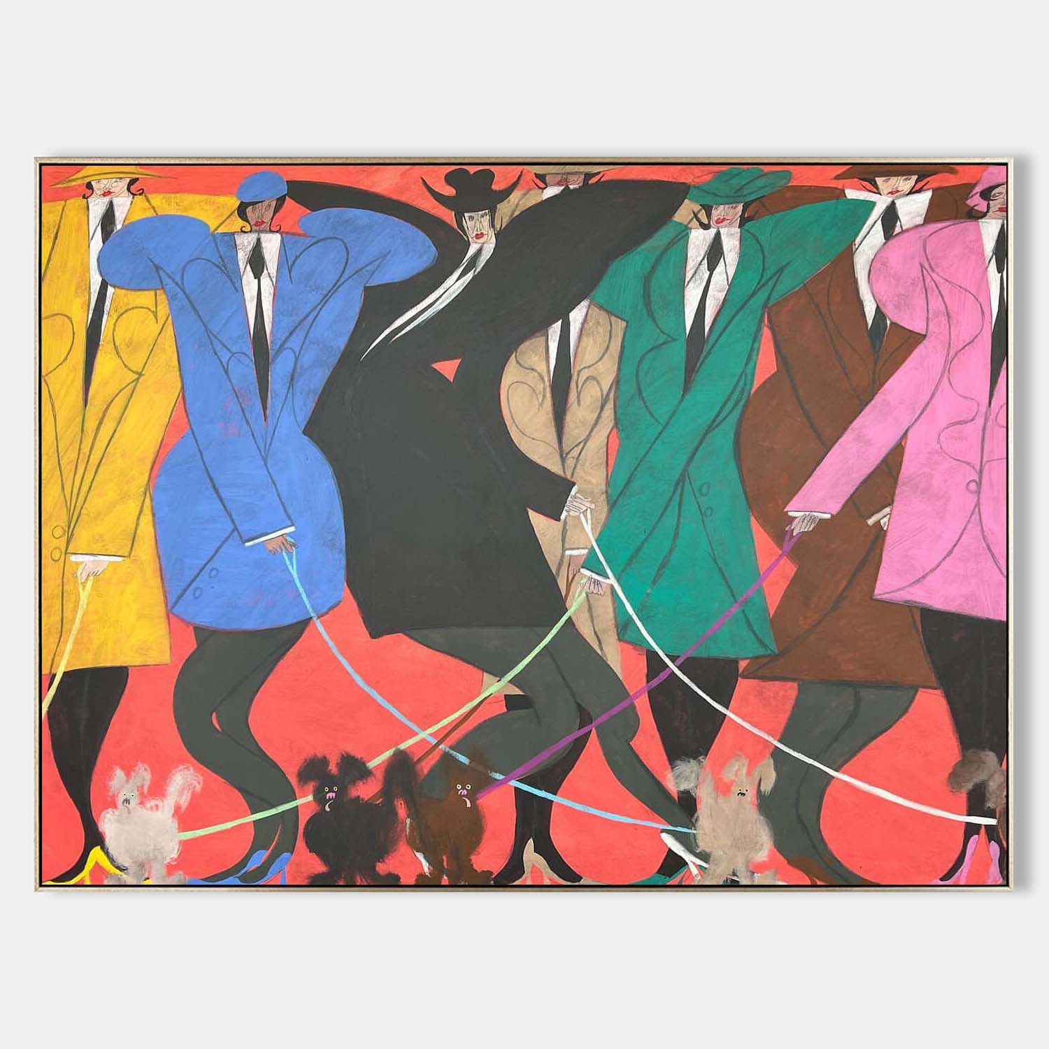 Mid-Century Modern Fashionistas Oil Painting - 80s Retro Style Hand-Painted Decor