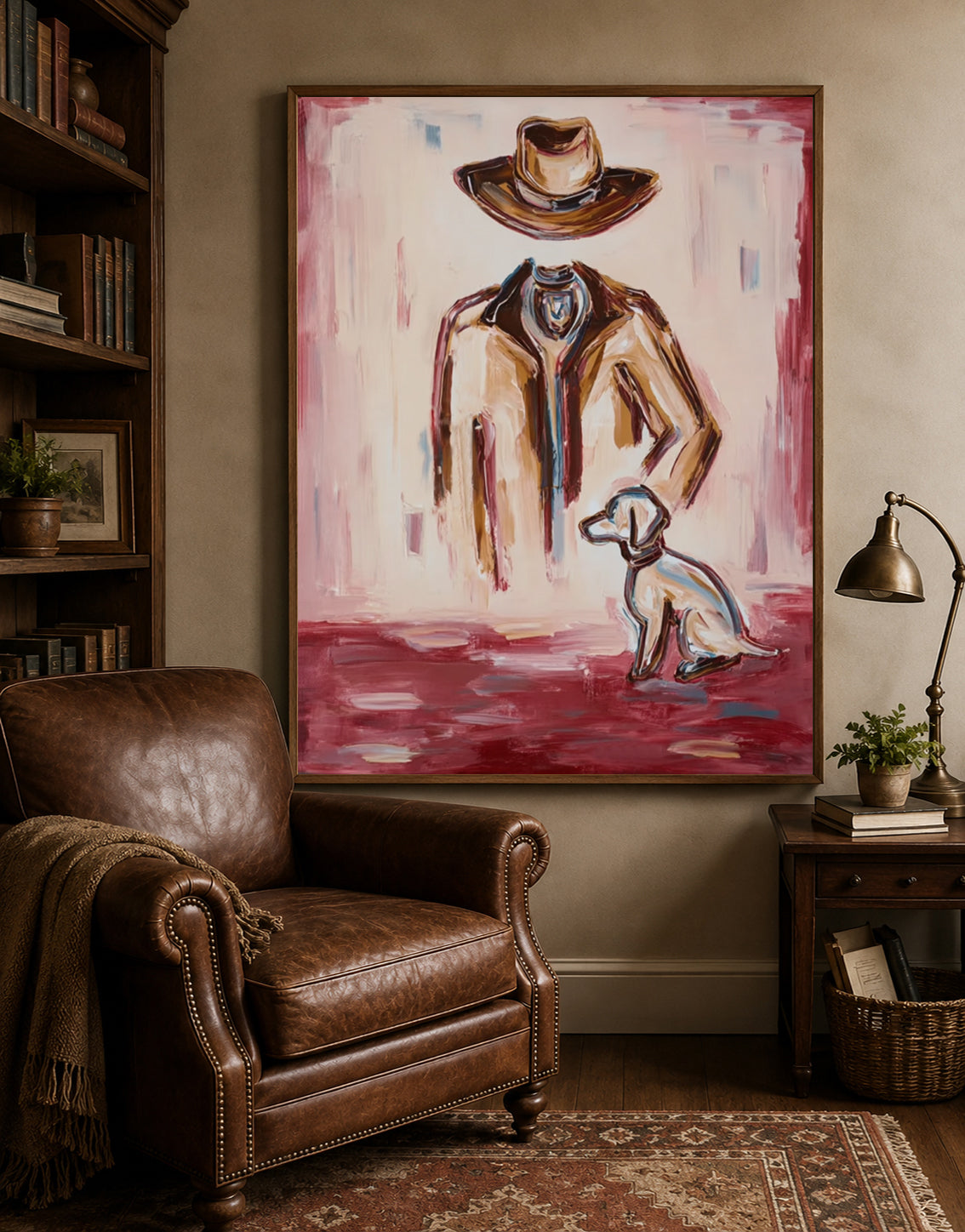 Pink Background Cowboy Art Modern Western Figurative Painting Original Canvas
