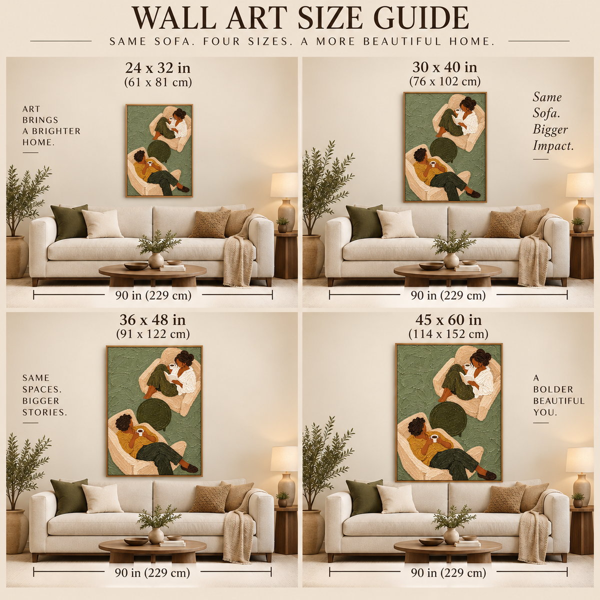 Sage Green Coffee Couple Painting, Original Textured Oil Art, Retro Figurative Canvas