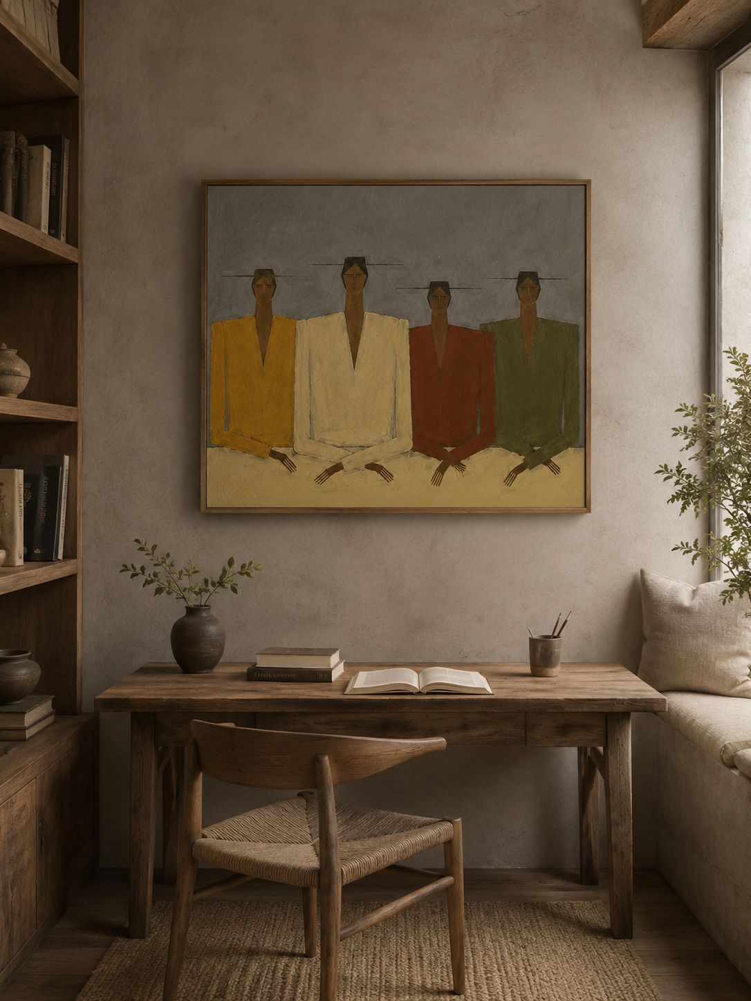 Wabi Sabi Figure Painting With Earth Tones For Modern Living Room Decor Original Oil On Linen Canvas