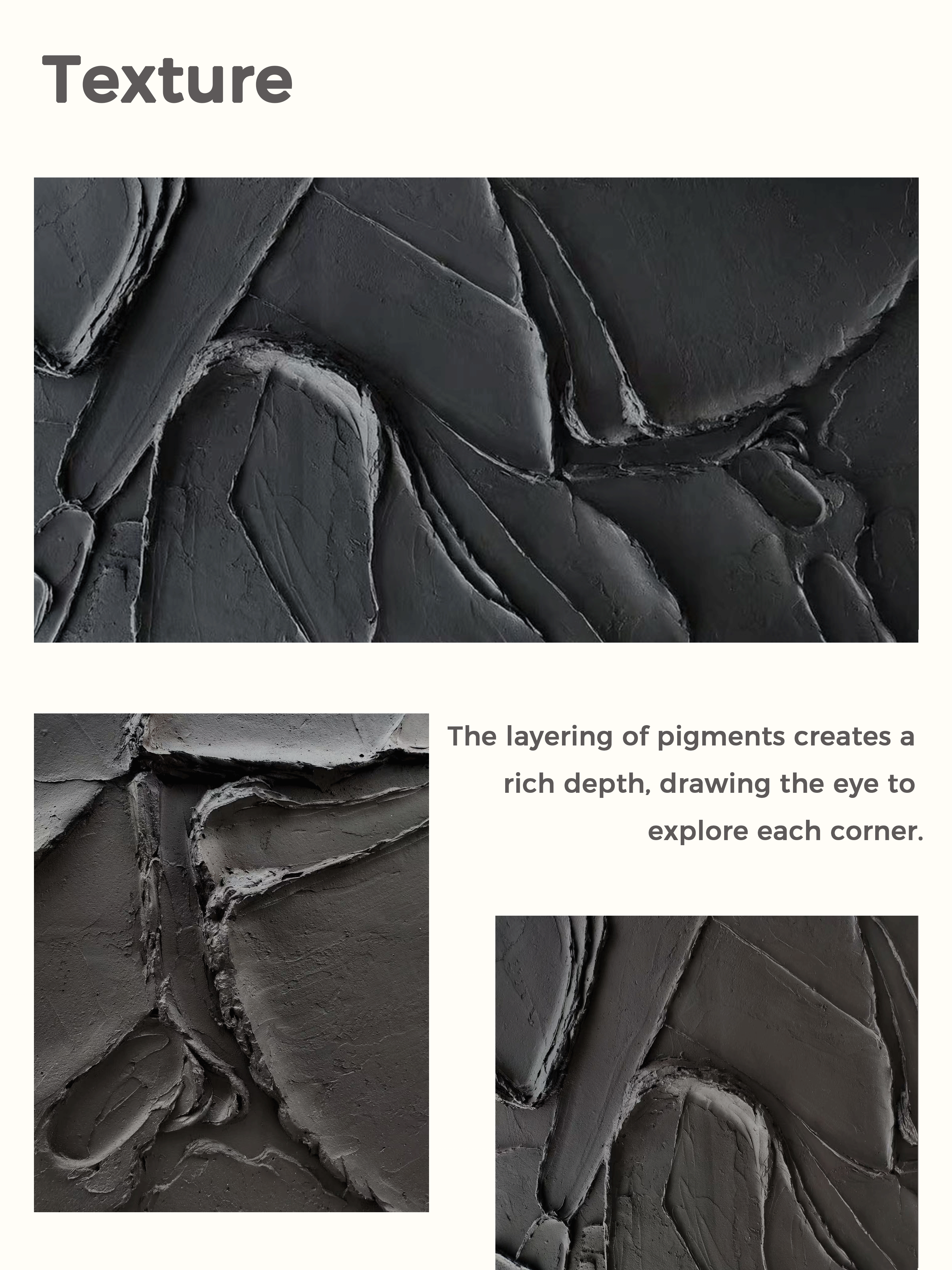 Large Black Abstract Painting Black Textured wall art Black Painting