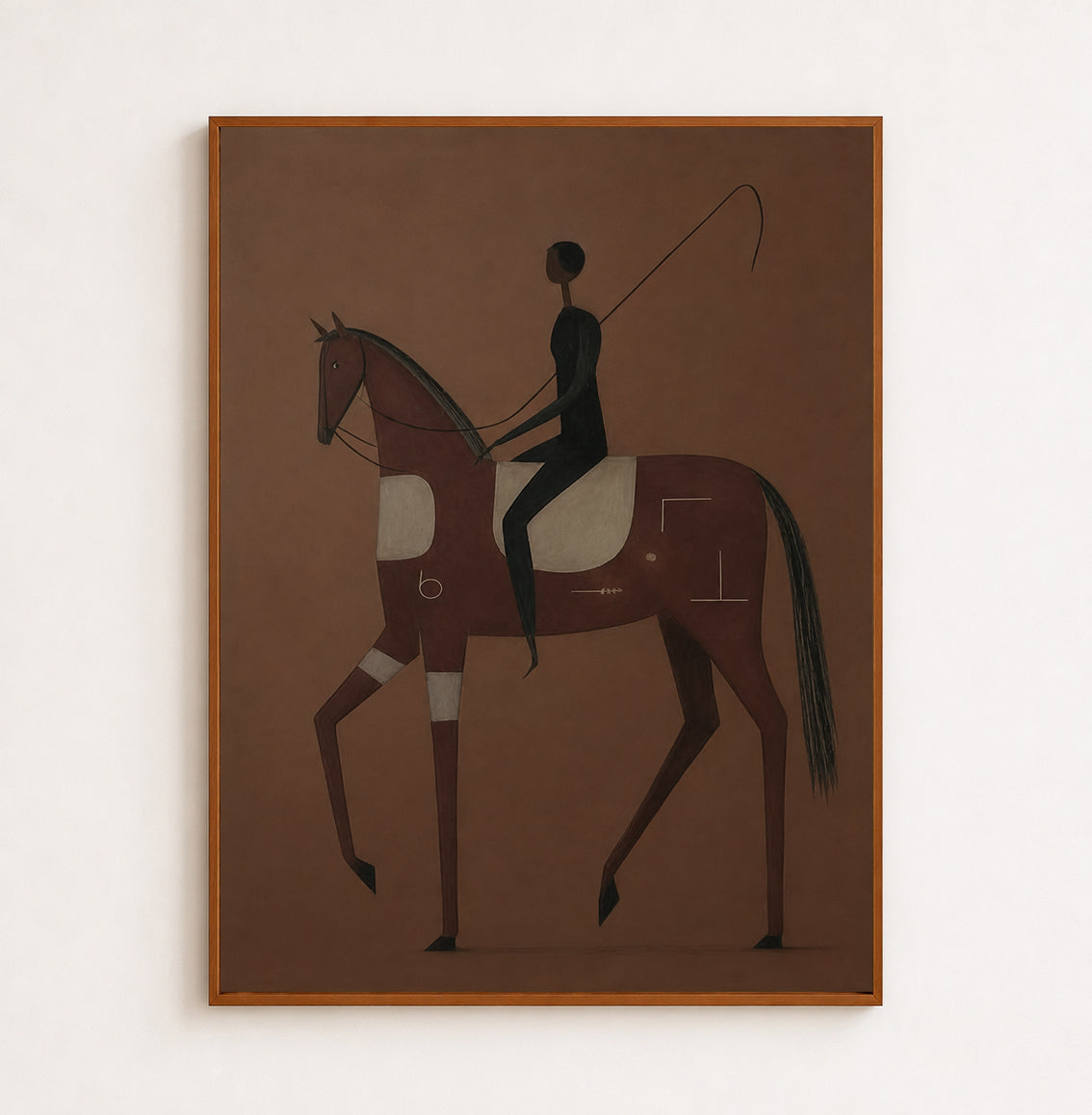 Minimalist Horse And Rider Painting Brown Earth Tones Original Oil Art