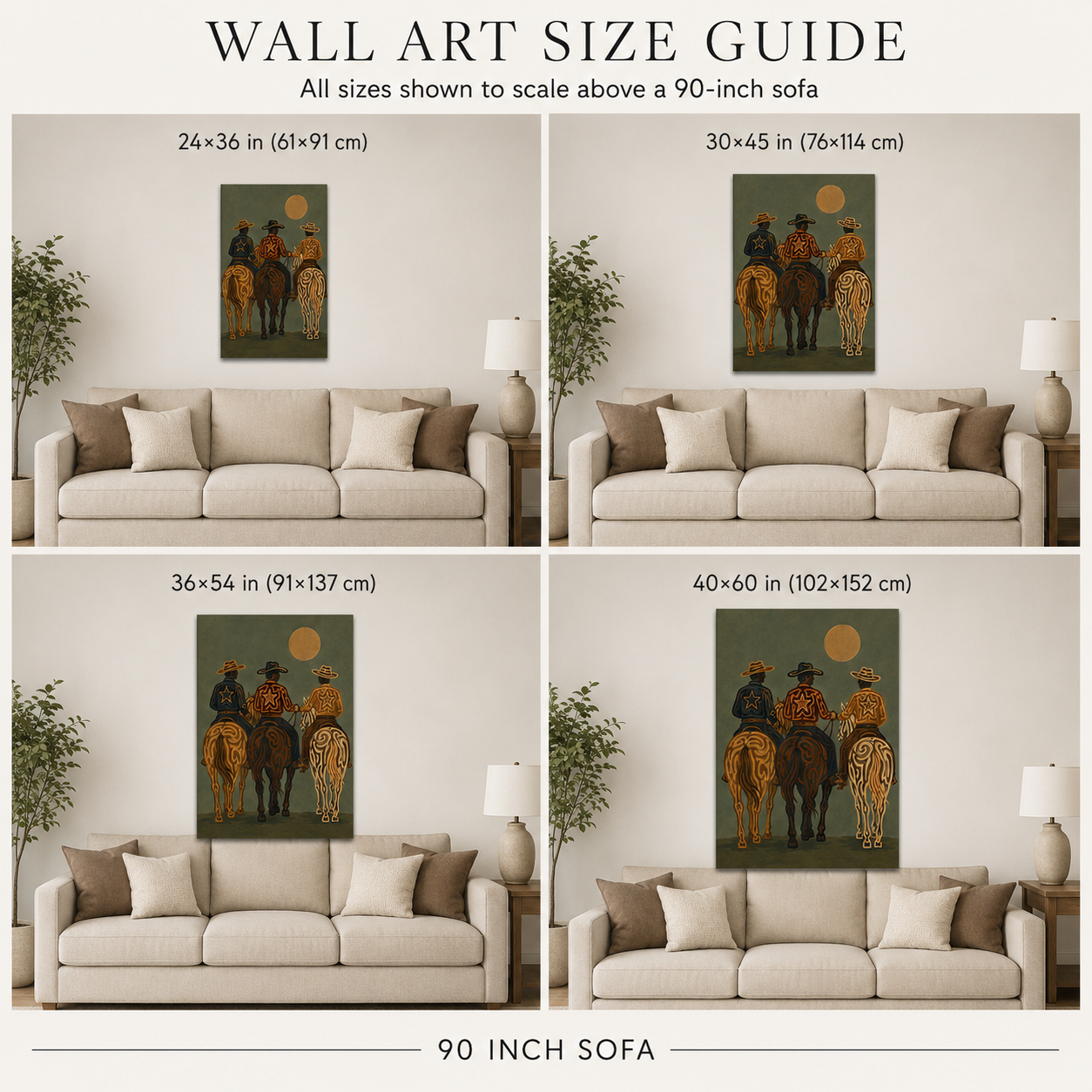 Three Cowboys Painting, Western Horse Riders, Rustic Southwestern Ranch Wall Art