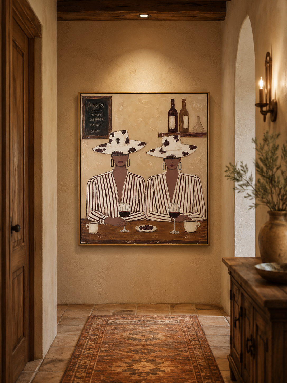 Bohemian Bistro Art Elegant Women Wine Painting For Dining Room Wall Decor