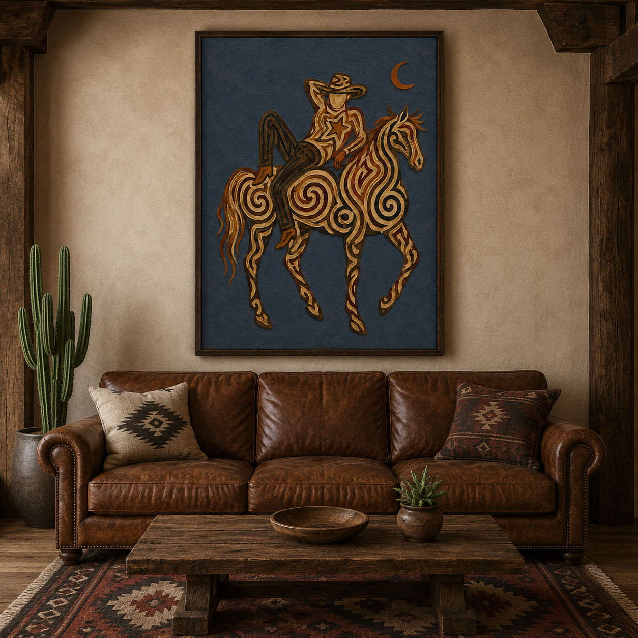 Modern Cowboy Horse Painting, Western Wall Art, Rustic Ranch Decor, Southwestern Equestrian Art