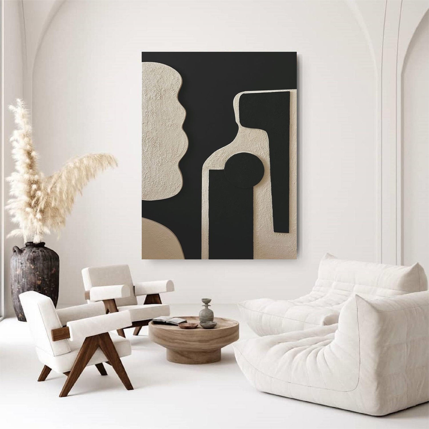 Black and white 3D Textured Painting Black and white 3D Minimalist Painting Large Black and white Abstract Painting