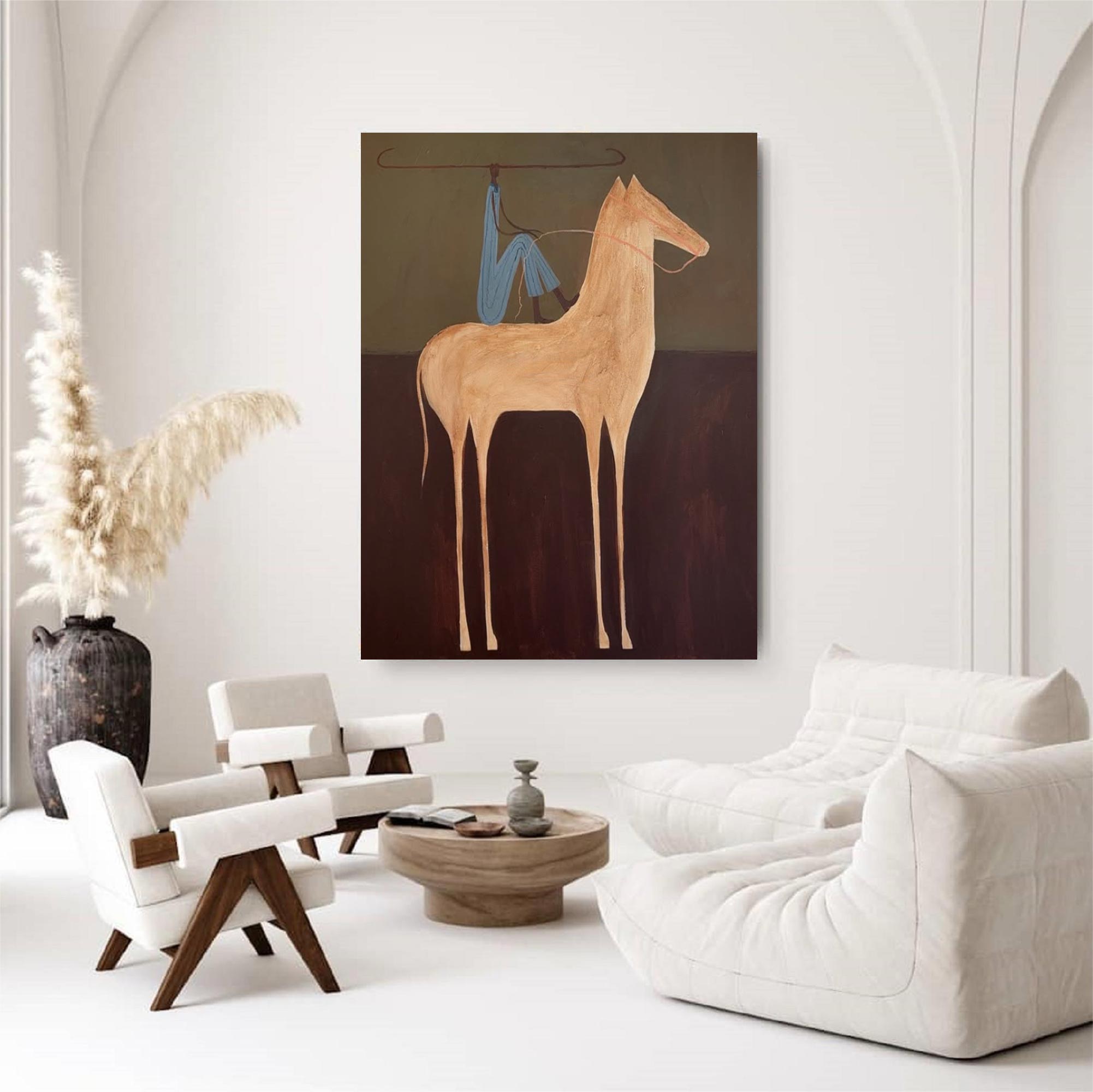 Surreal Horse & Rider Art Painting Quirky Equestrian Painting Horse Rider Art