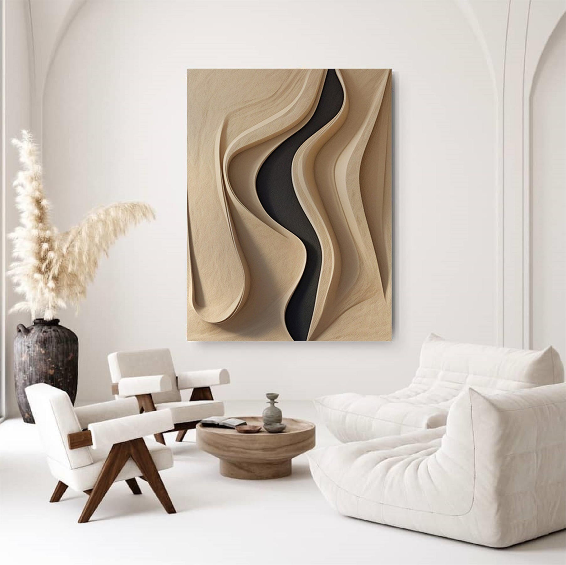 Beige Geometric Wood Art Beige Sculptured art Painting sculpture Wood Wall Art sculpture Textured Wall Decor Wood Block Art