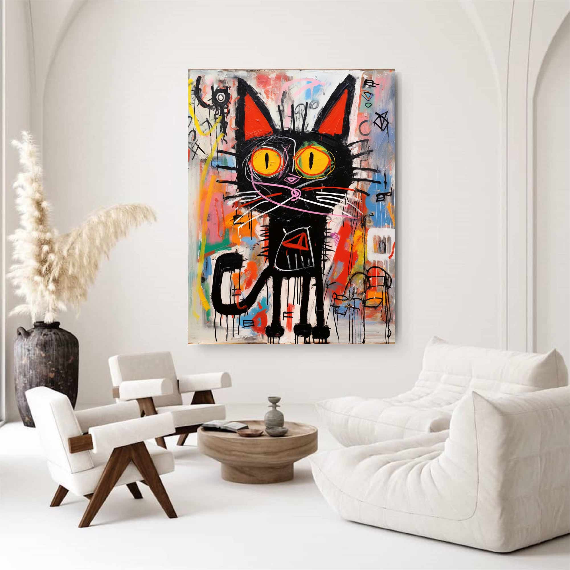 Colorful Pop Art Cat Canvas Abstract Cat Wall Art Modern Street Art Cat