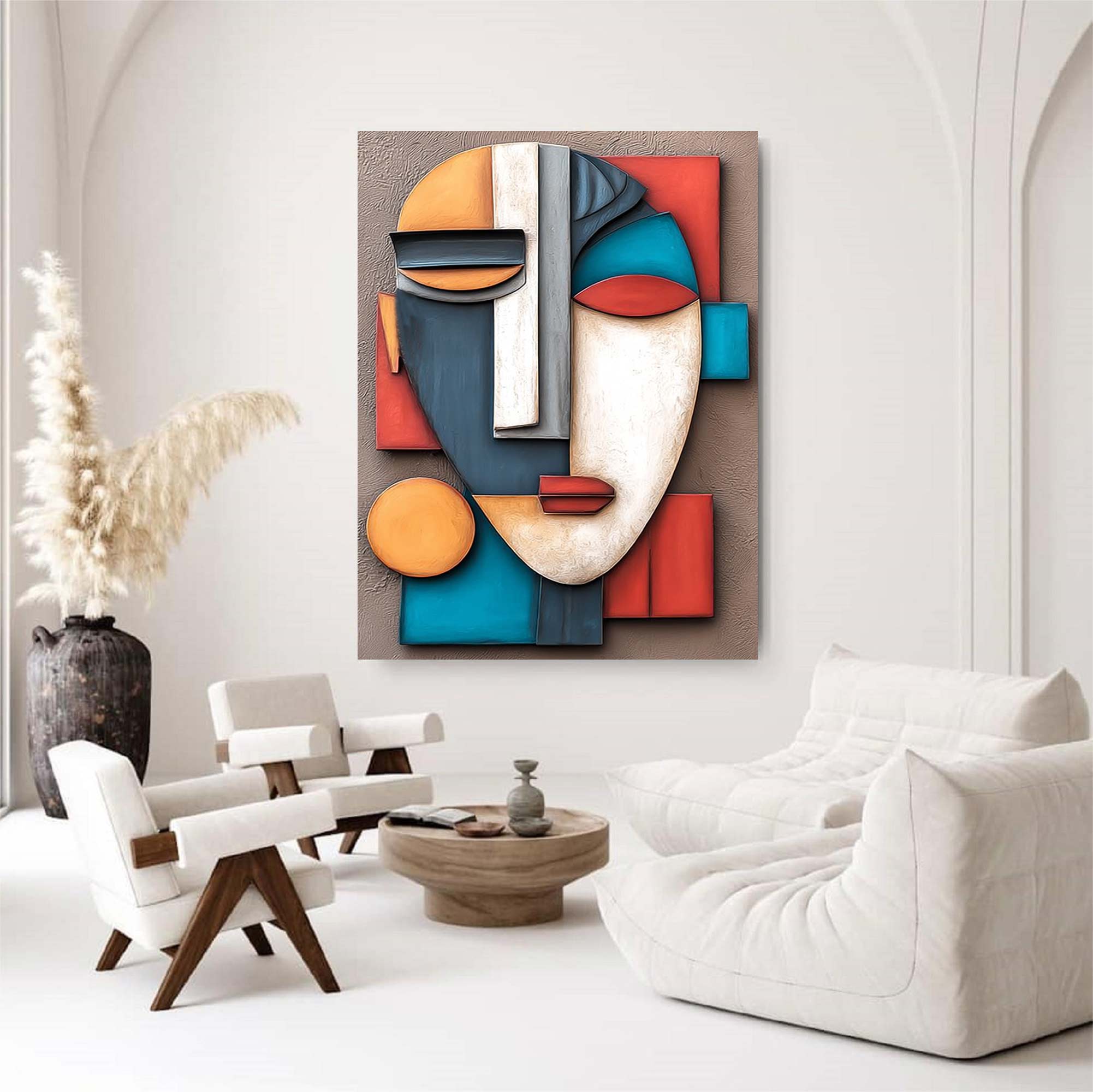 Wood carving wall art face 3D Textured Wall Decor face Sculptured art