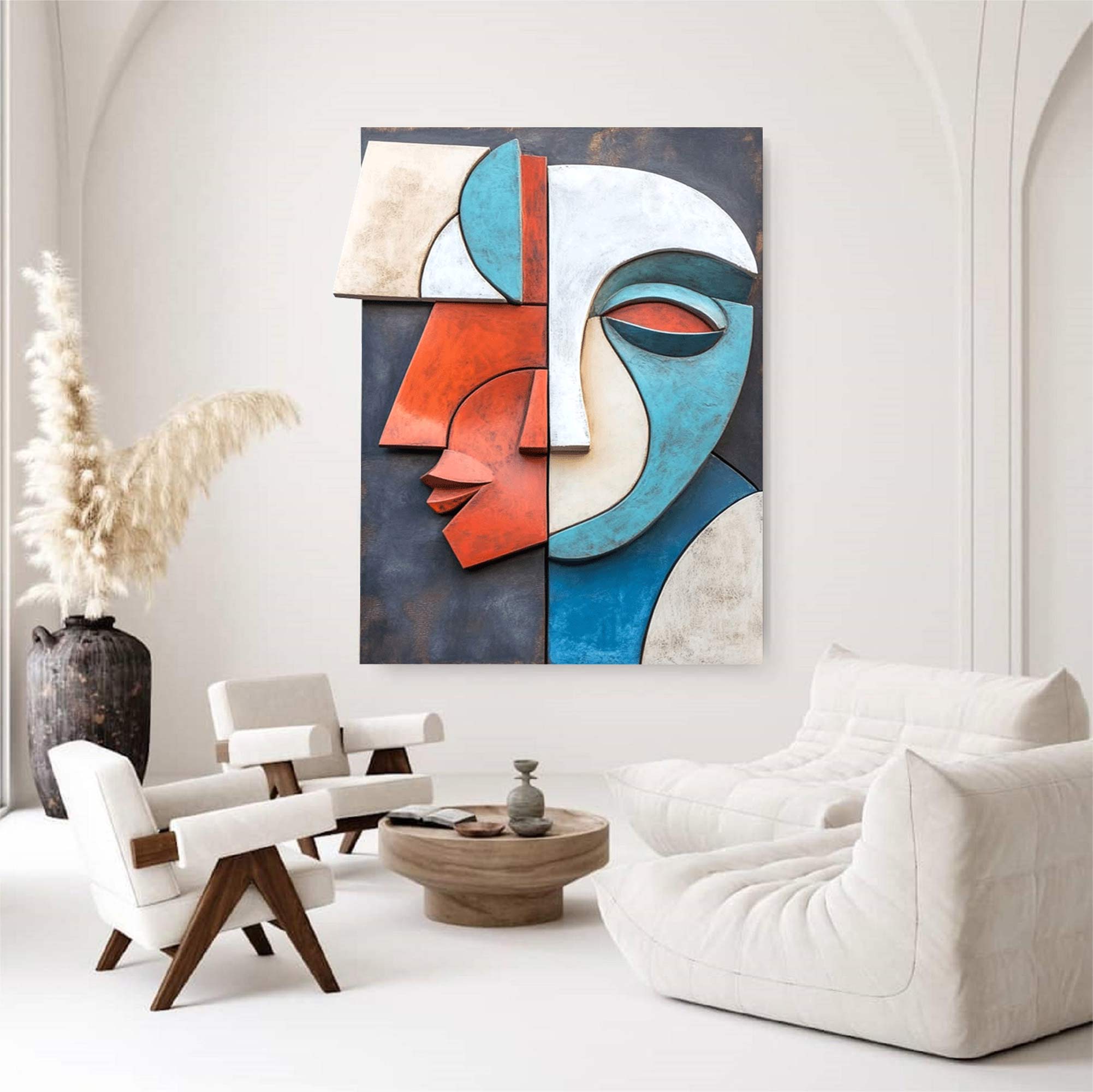 Face Sculptured art Painting face 3D Textured Wall Decor Wood wall art