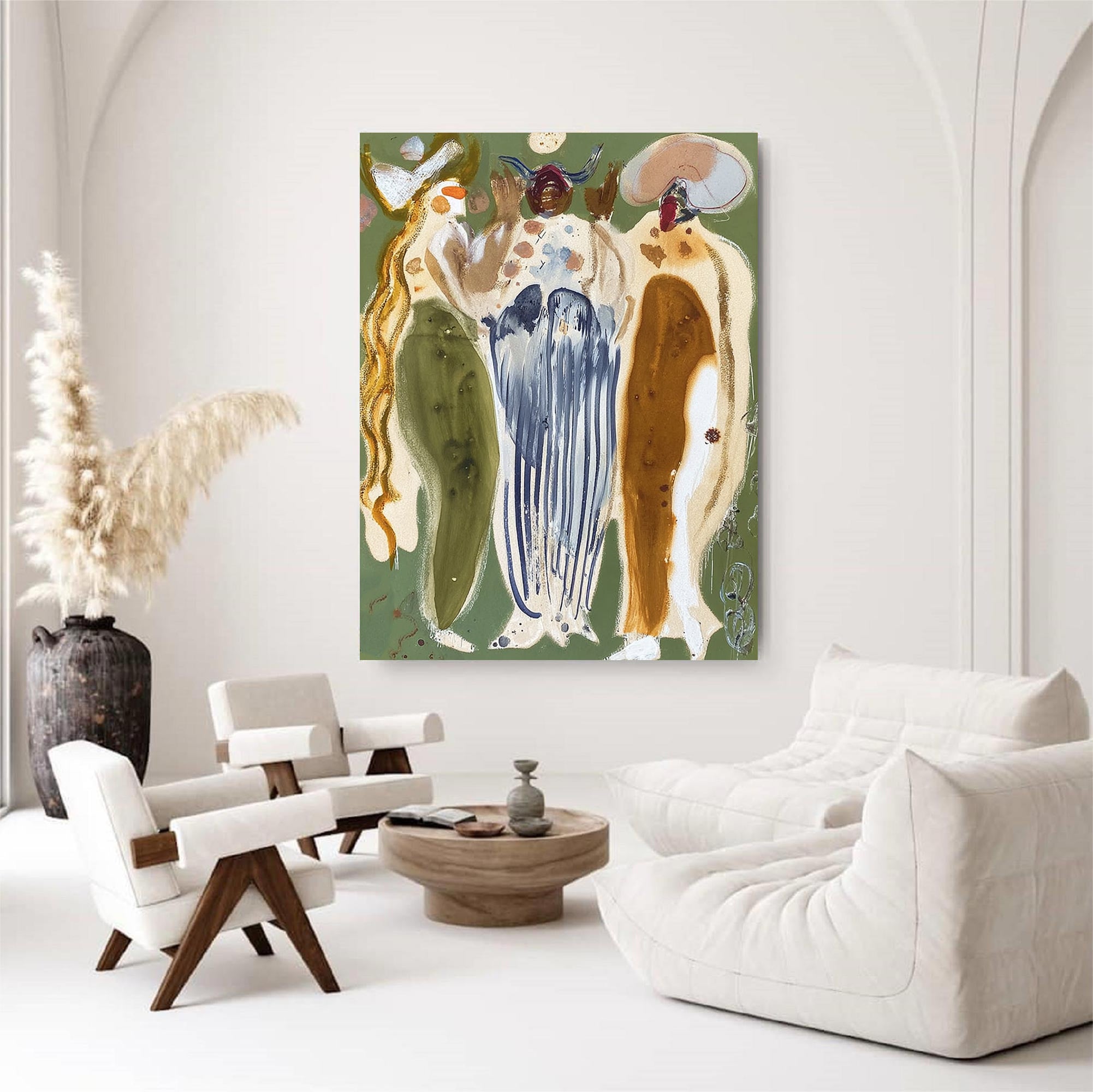 Retro Portrait Art Contemporary Folk Painting Bold Color Figurative Art