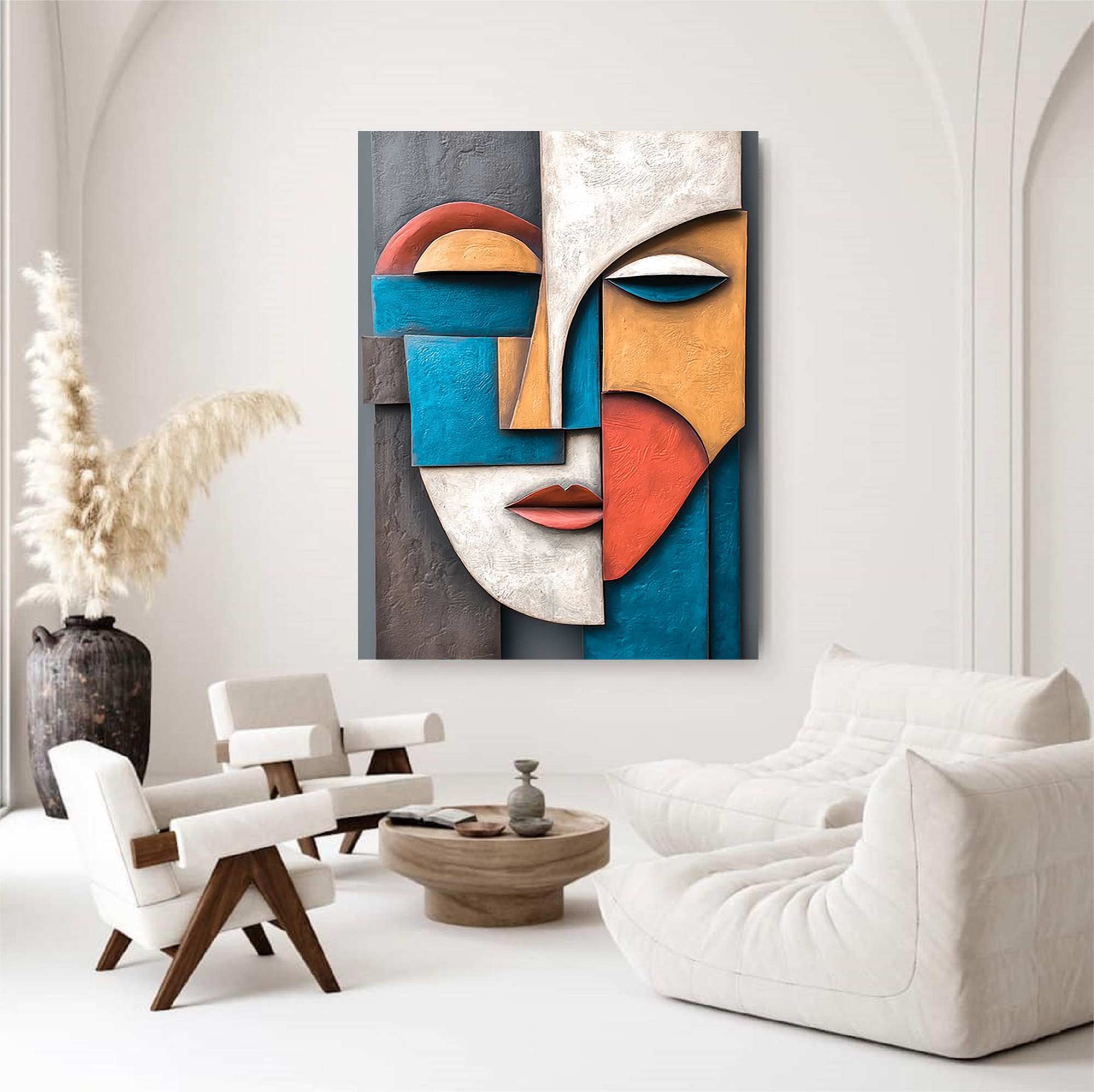 Wood carving wall art Wooden wall decor Face painting for two people