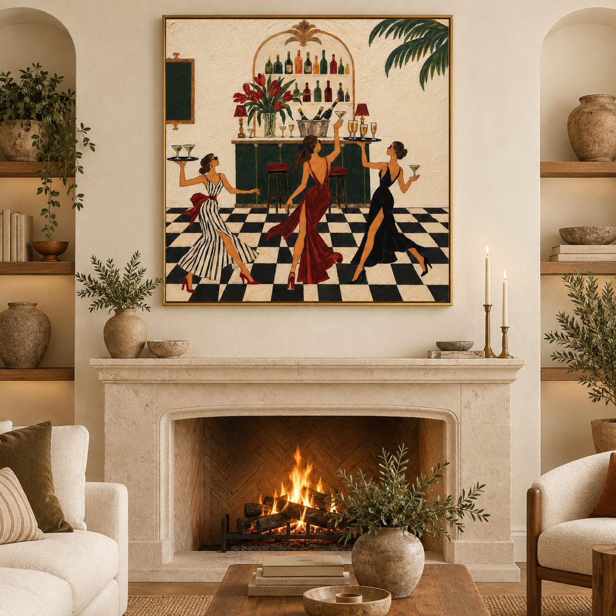 Art Deco Bar Wall Art For Dining Room And Home Bar Decor With Fashion Girls
