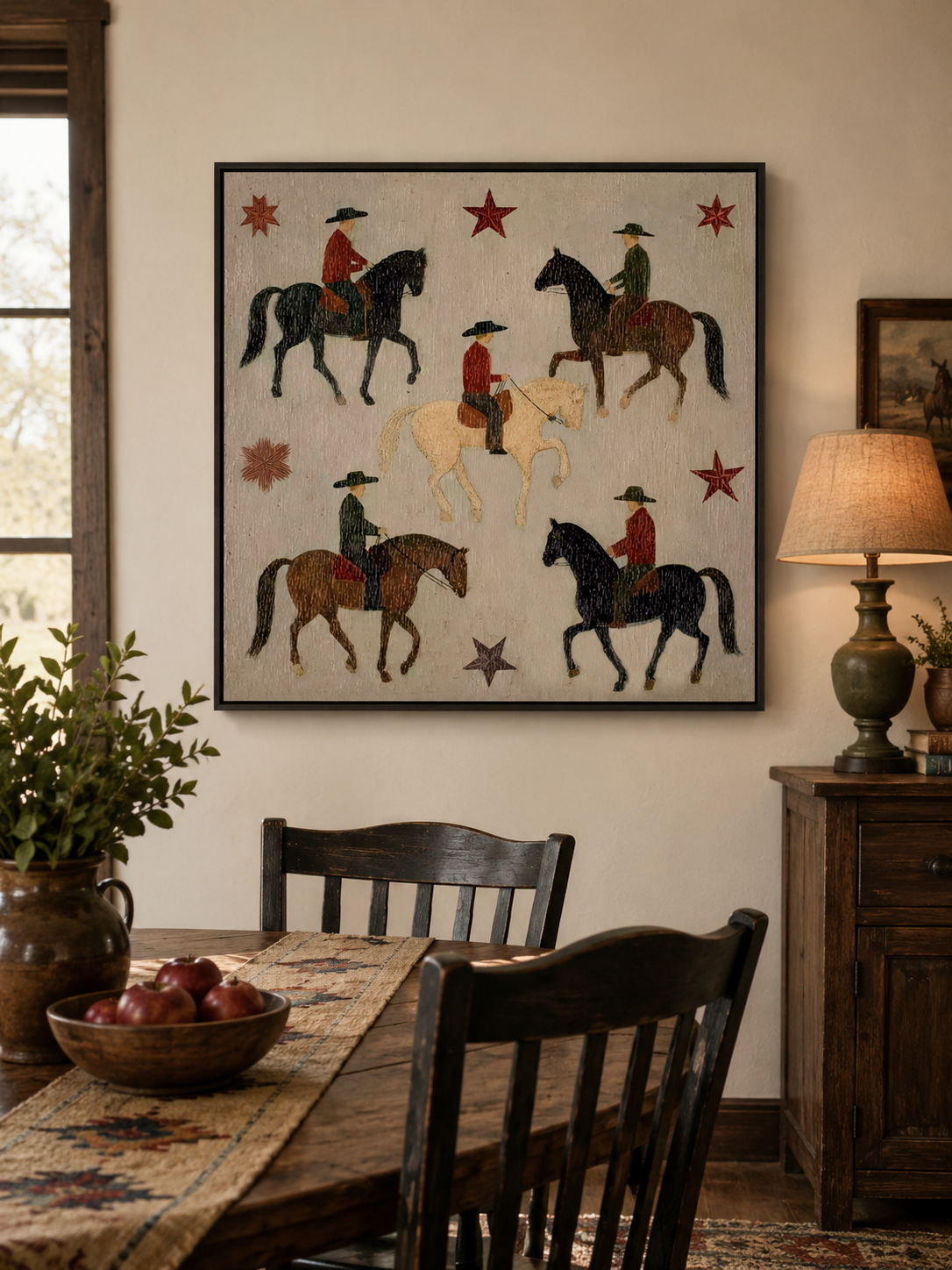 Western Wall Art For Living Room Cowboy Theme Square Canvas