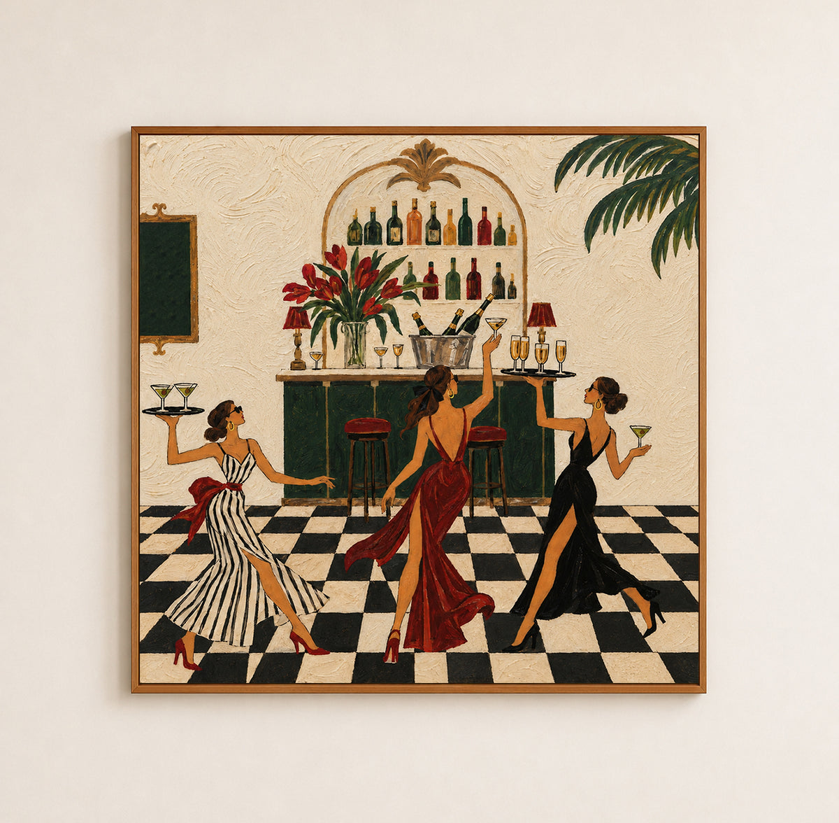 Art Deco Bar Wall Art For Dining Room And Home Bar Decor With Fashion Girls