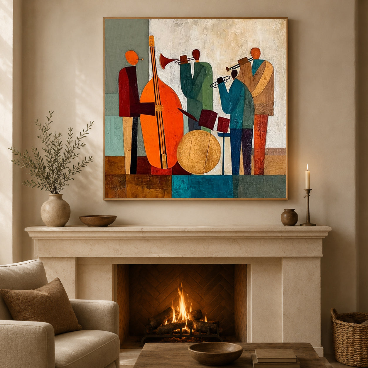 Abstract Jazz Band Painting With Musicians For Modern Home Decor