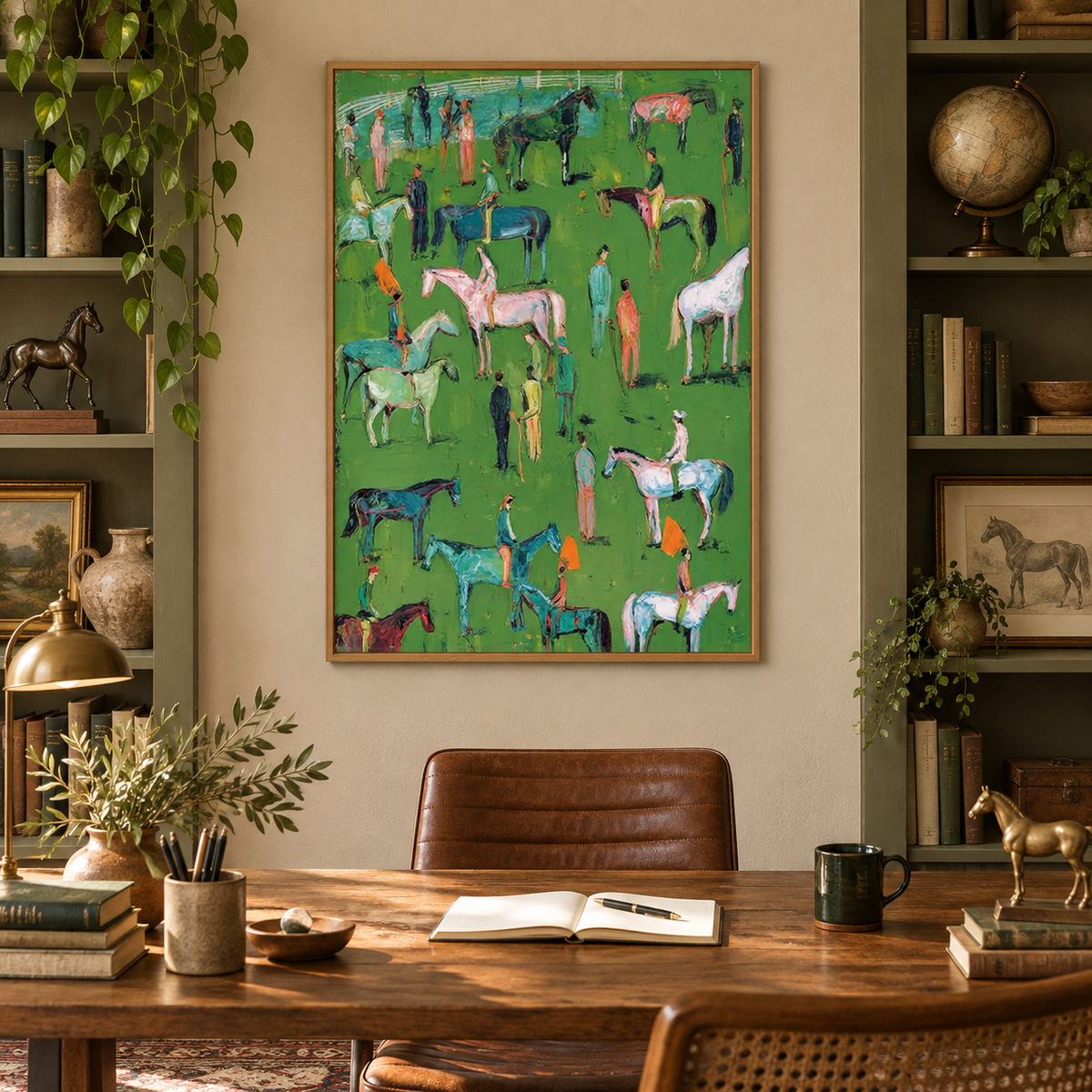 Colorful Horse And Rider Painting Hand-Painted Canvas Art For Equestrian Lovers