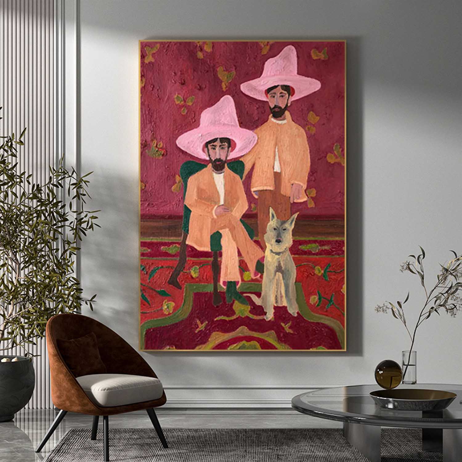Two Red hat figure painting Figure abstract painting, figure face art, red hat figure abstract painting