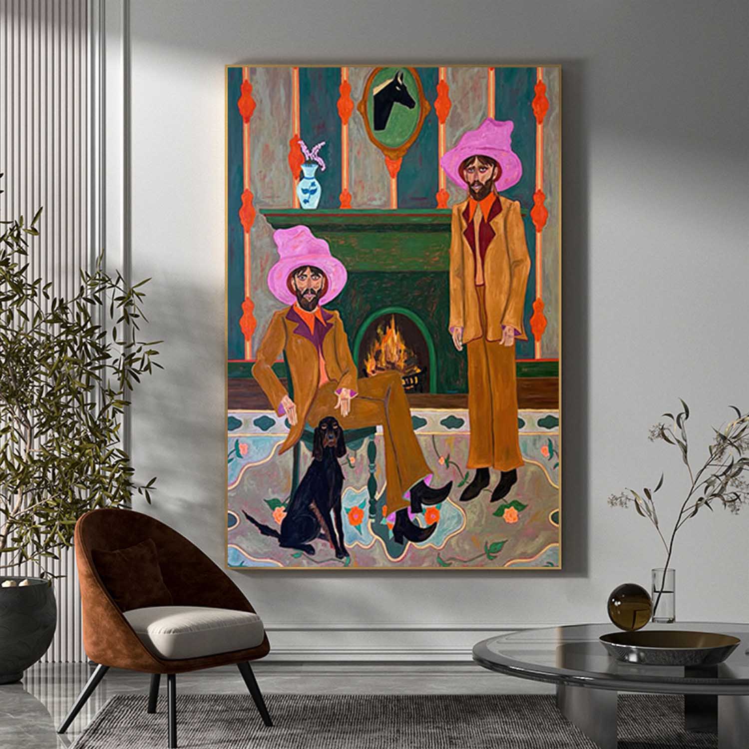 Figure abstract painting Two Red hat figure painting figure face art, red hat figure abstract painting