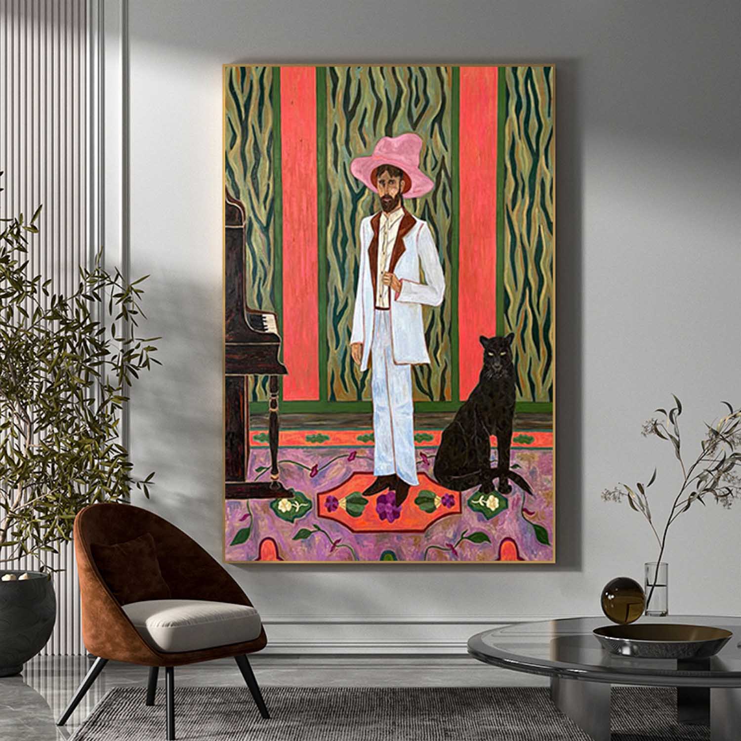 Red hat figure painting Figure abstract painting, figure face art, red figure abstract painting, modern figure abstract painting