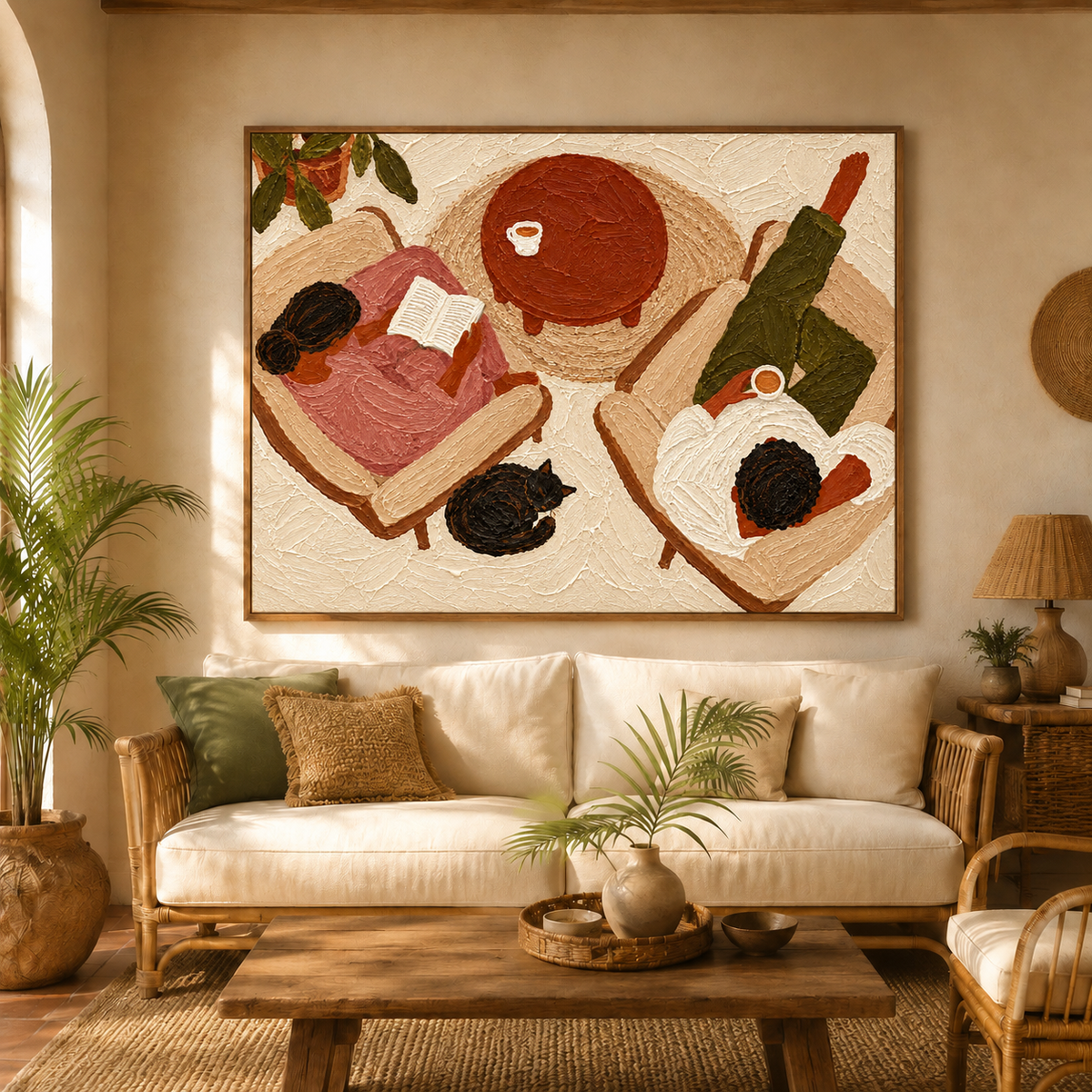 Cat Lover Wall Art、Couple And Cat Art、Cozy Home Wall Art、Reading Nook Art