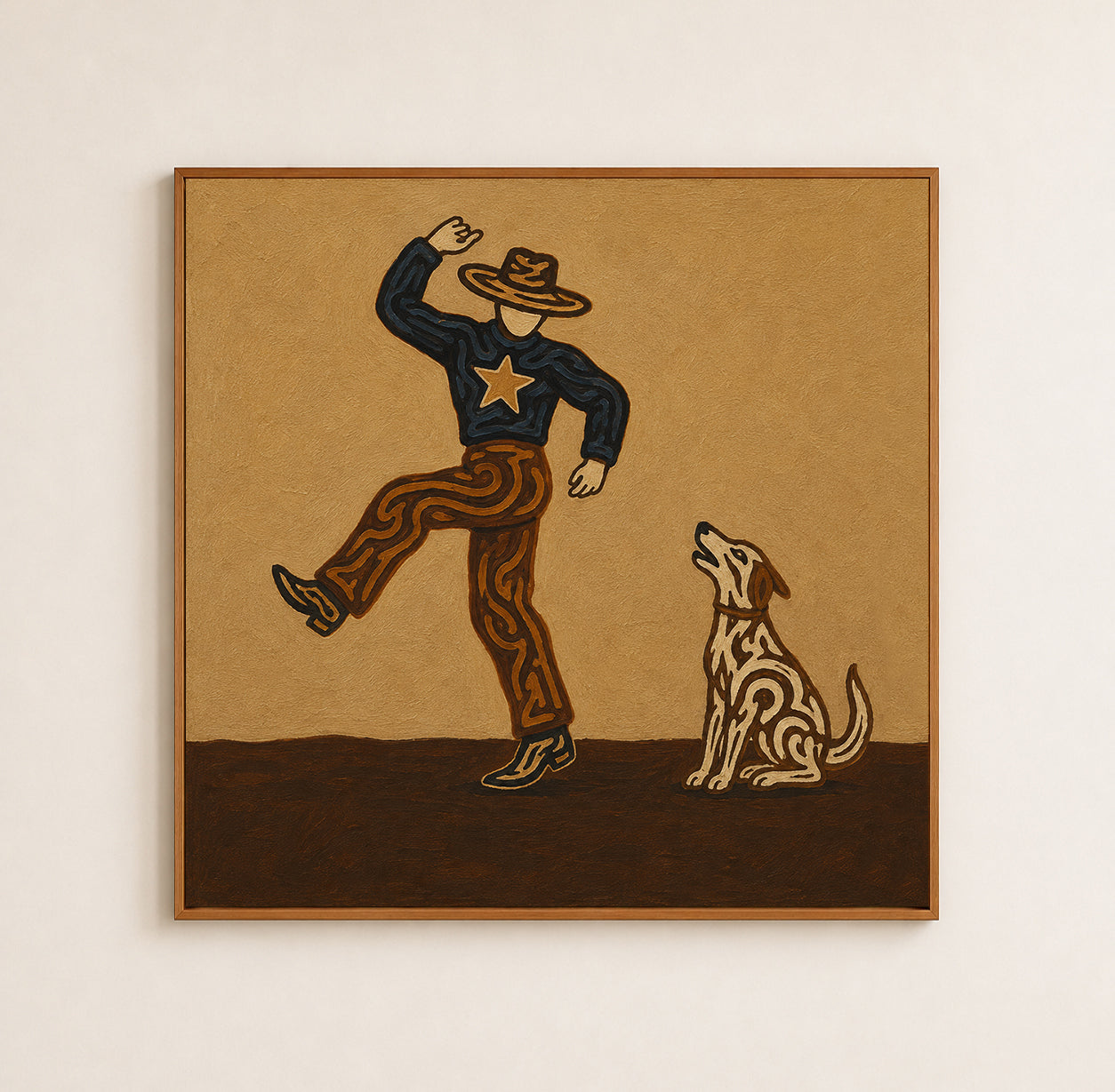 Dancing Cowboy And Dog Painting Retro Western Decor For Living Room