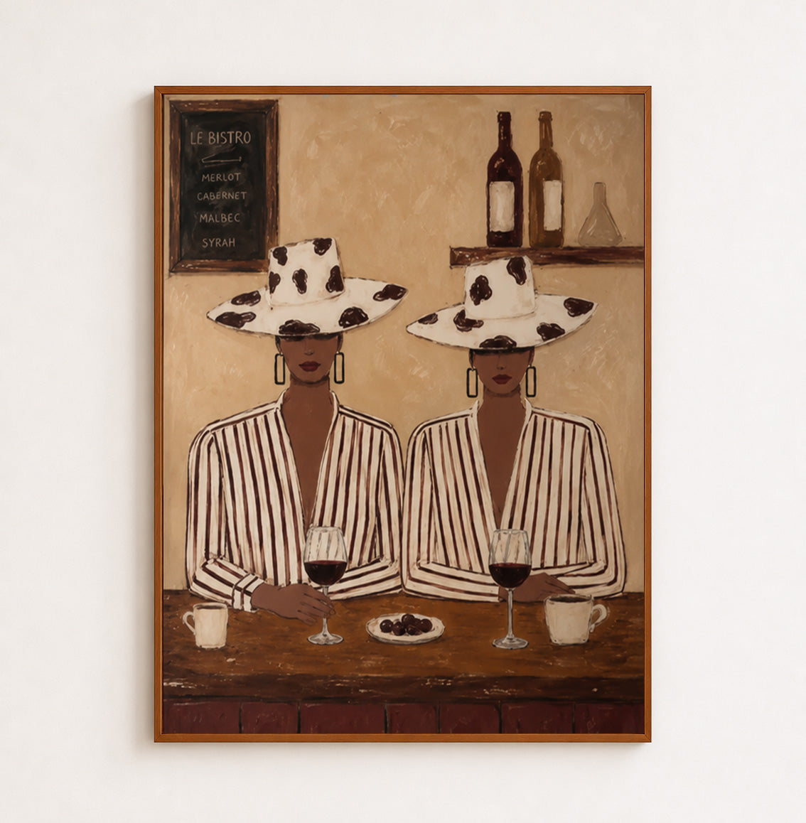 Bohemian Bistro Art Elegant Women Wine Painting For Dining Room Wall Decor