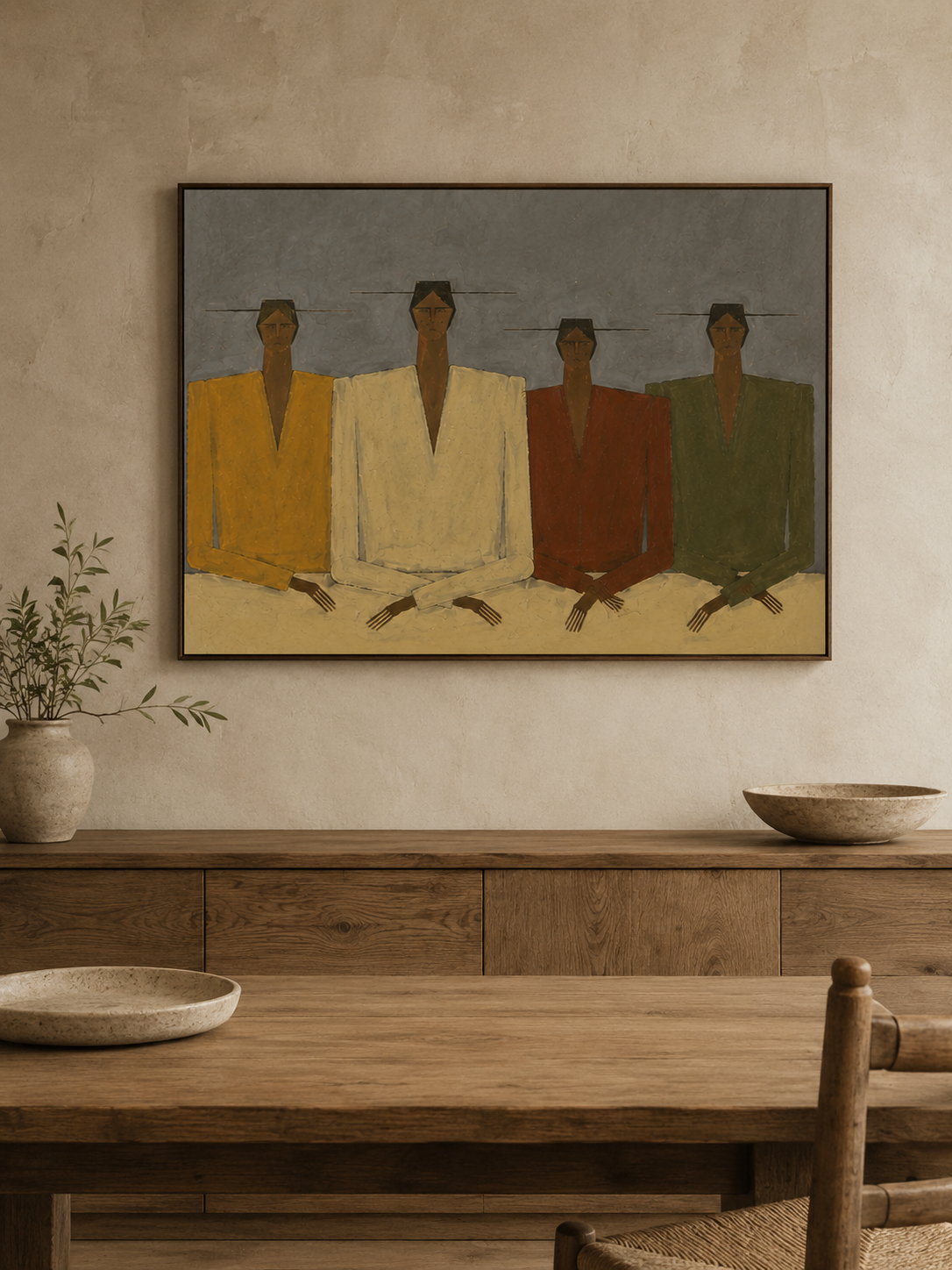 Wabi Sabi Figure Painting With Earth Tones For Modern Living Room Decor Original Oil On Linen Canvas