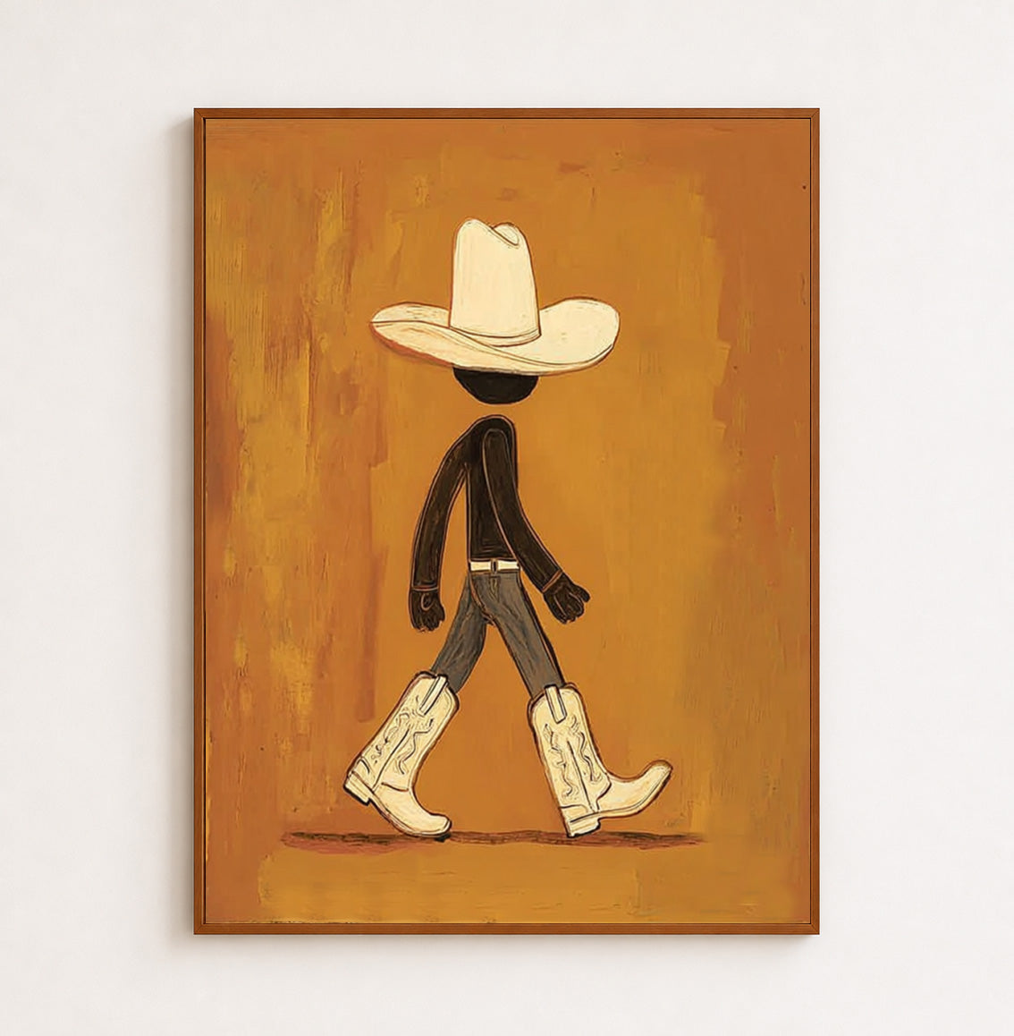 Abstract Cowboy Figure Art Vintage Cowboy Art With Boots For Modern Bedroom Decor