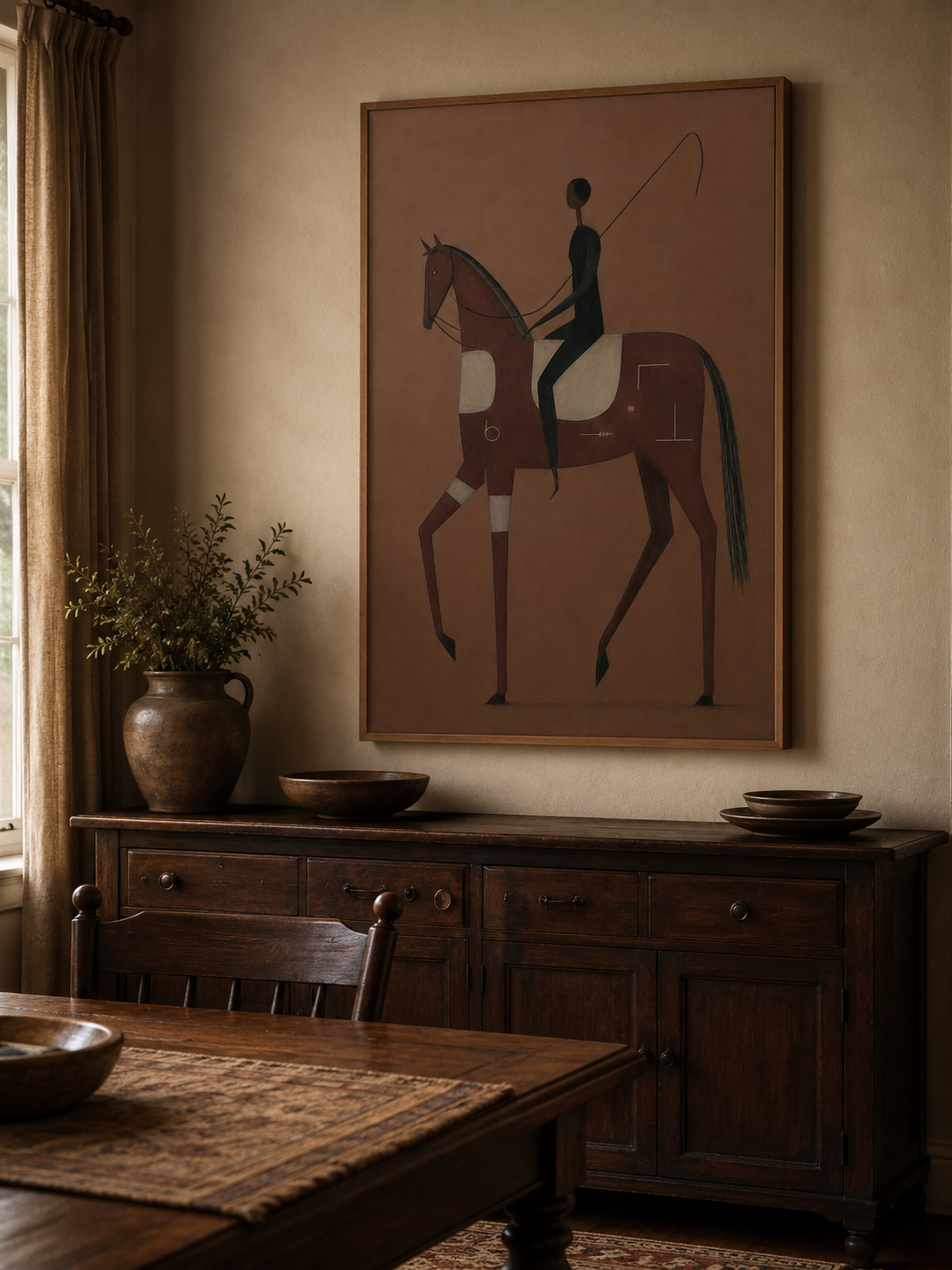 Minimalist Horse And Rider Painting Brown Earth Tones Original Oil Art