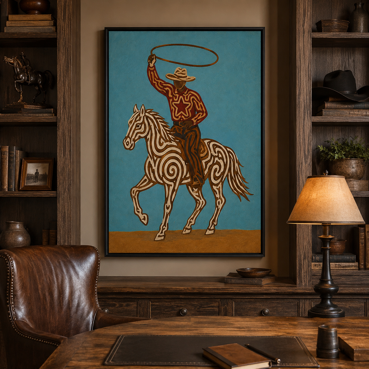 White Horse Cowboy Painting Modern Western Wall Art Original Hand Painted Oil Painting