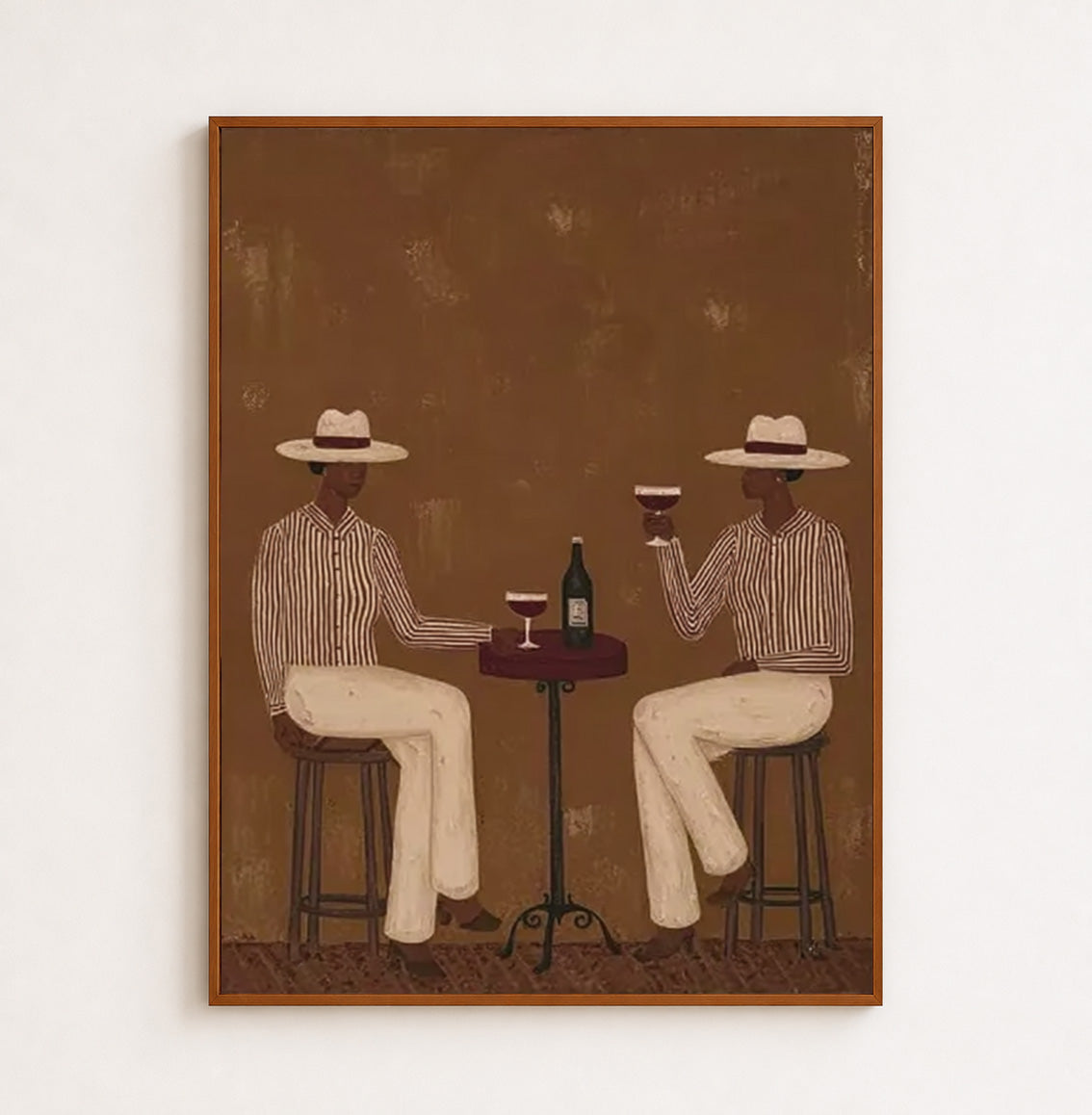 Vintage Bistro Figure Painting For Modern Dining Room Wall Art With Earthy Tones