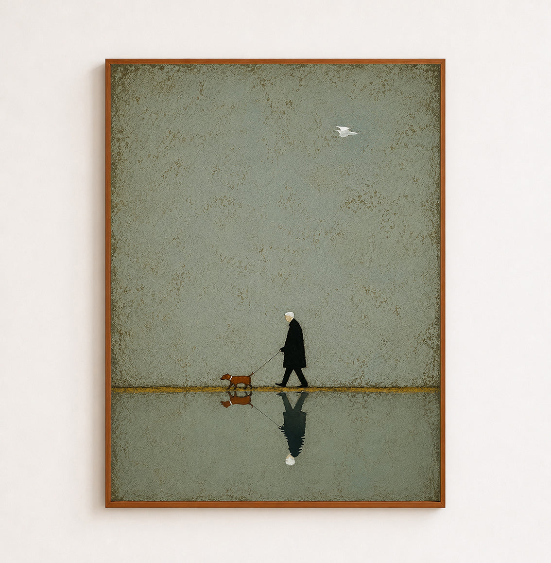 Abstract Figurative Painting Of Owner And Pet In Square Format With Sage Green Tones For Office