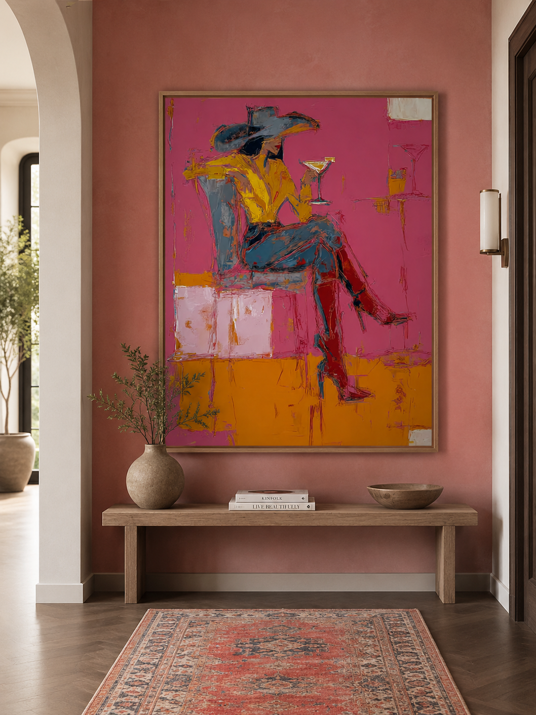 Bold Figurative Oil Painting Of Woman In Hat With Expressive Brushstrokes For Home Wall