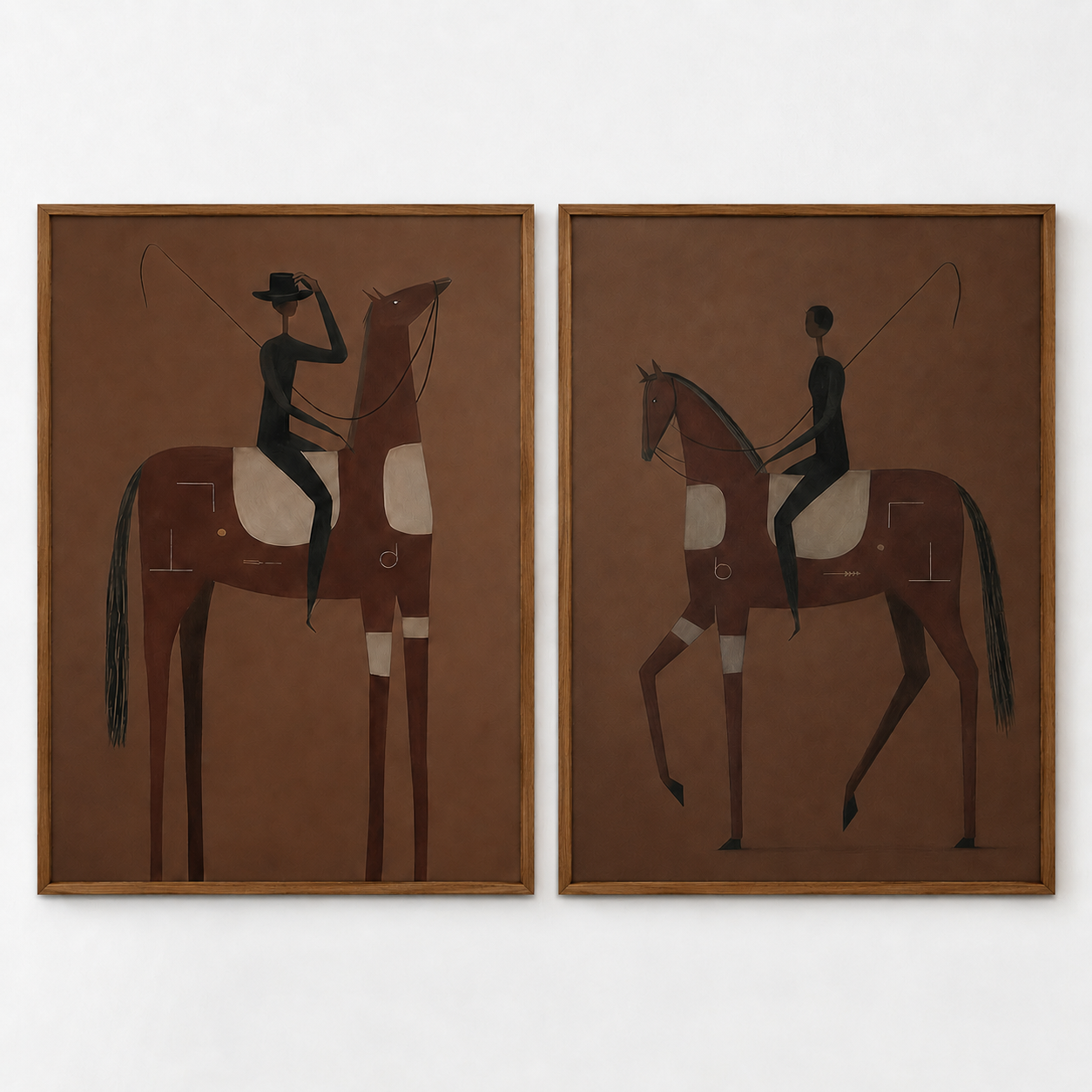 Vintage Brown Horse Painting Set For Modern Equestrian Home Decor