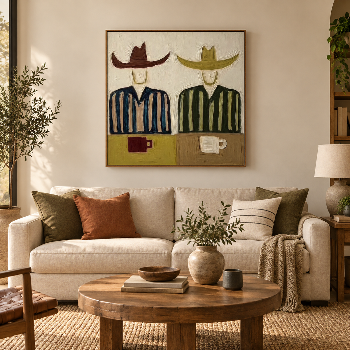 Cowboy And Coffee Minimalist Canvas Painting For Western Decor