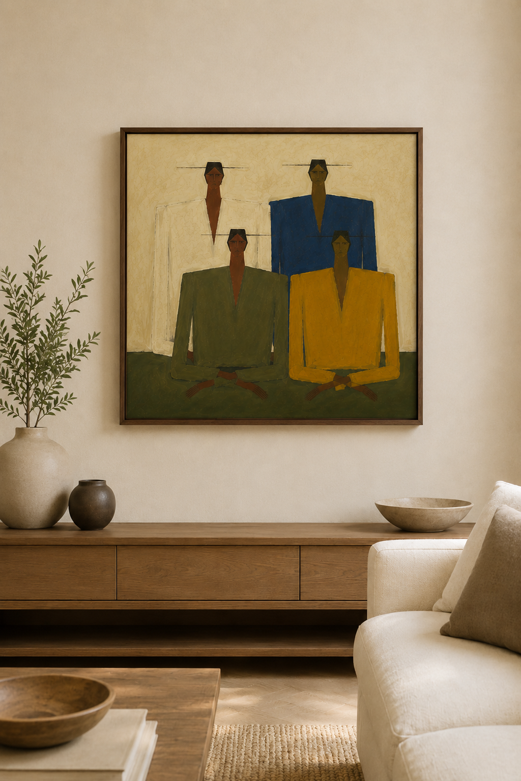 Hand-Painted Minimalist Group Portrait - Large Figurative Wall Art for Modern Home