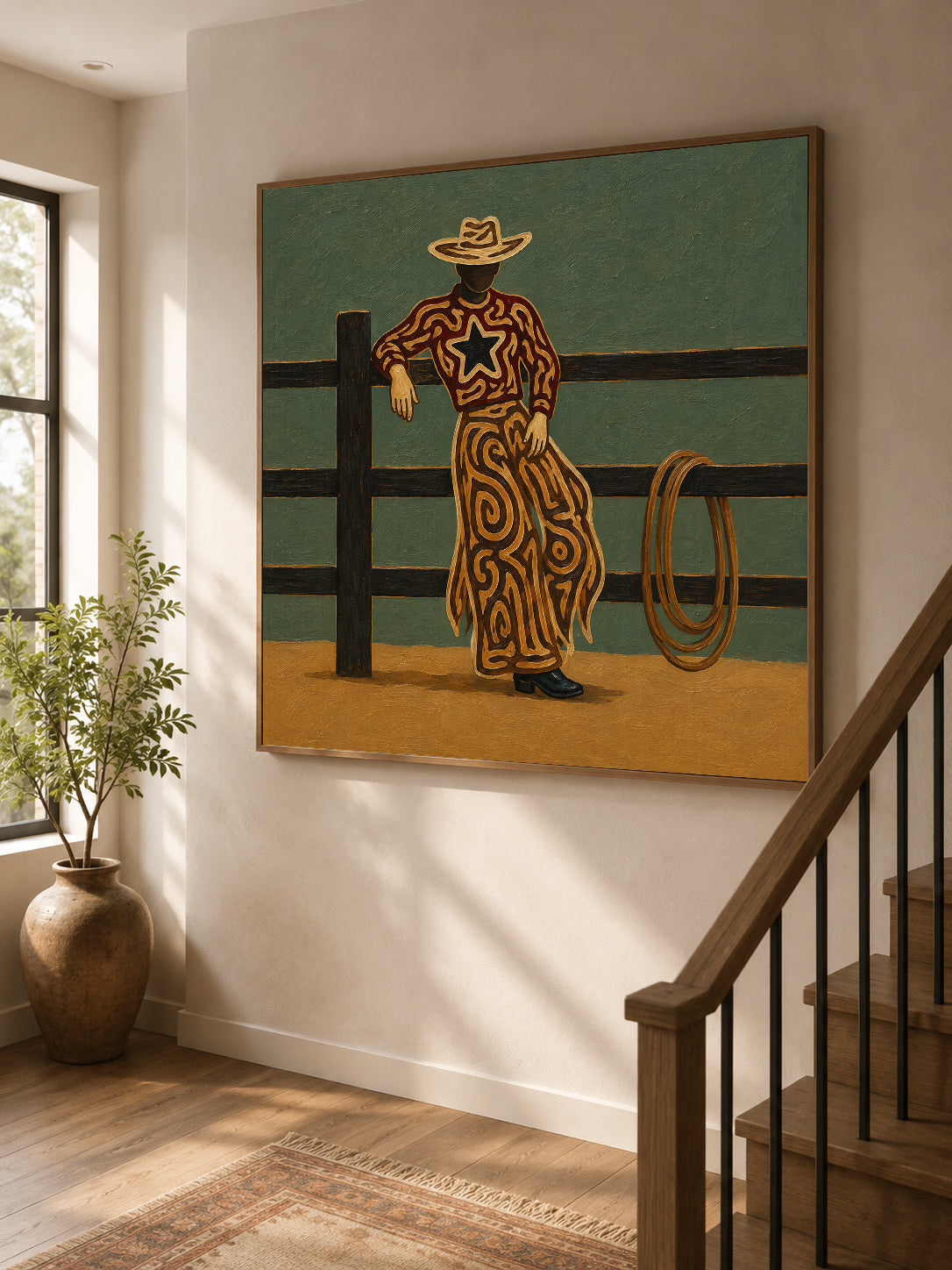 Cowboy Leaning On Fence Art, Western Ranch Decor Painting, Rustic Cowboy Wall Art,Western Lifestyle Canvas