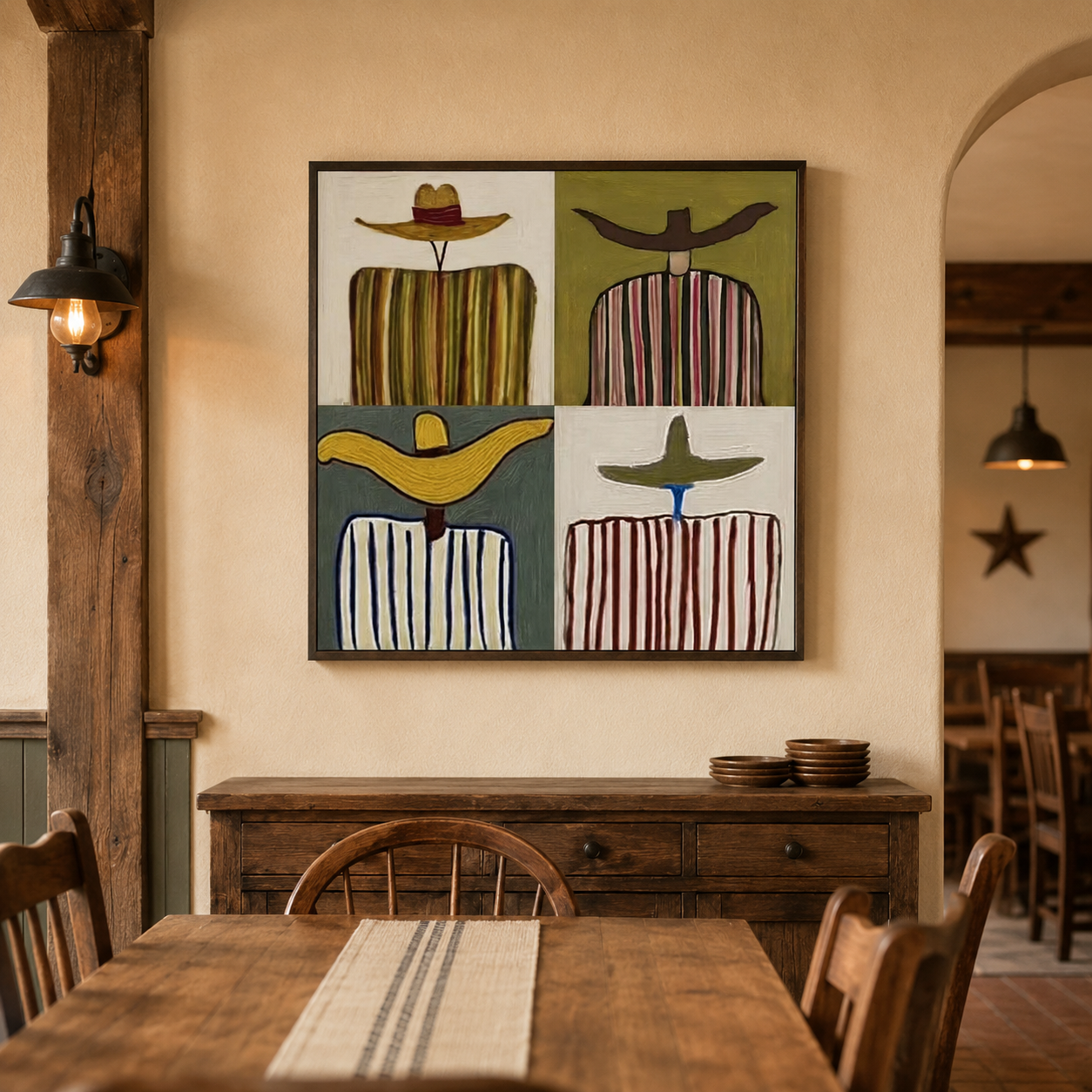 Southwestern Abstract Art With Sombreros For Modern Living Room Decor Original Oil Painting