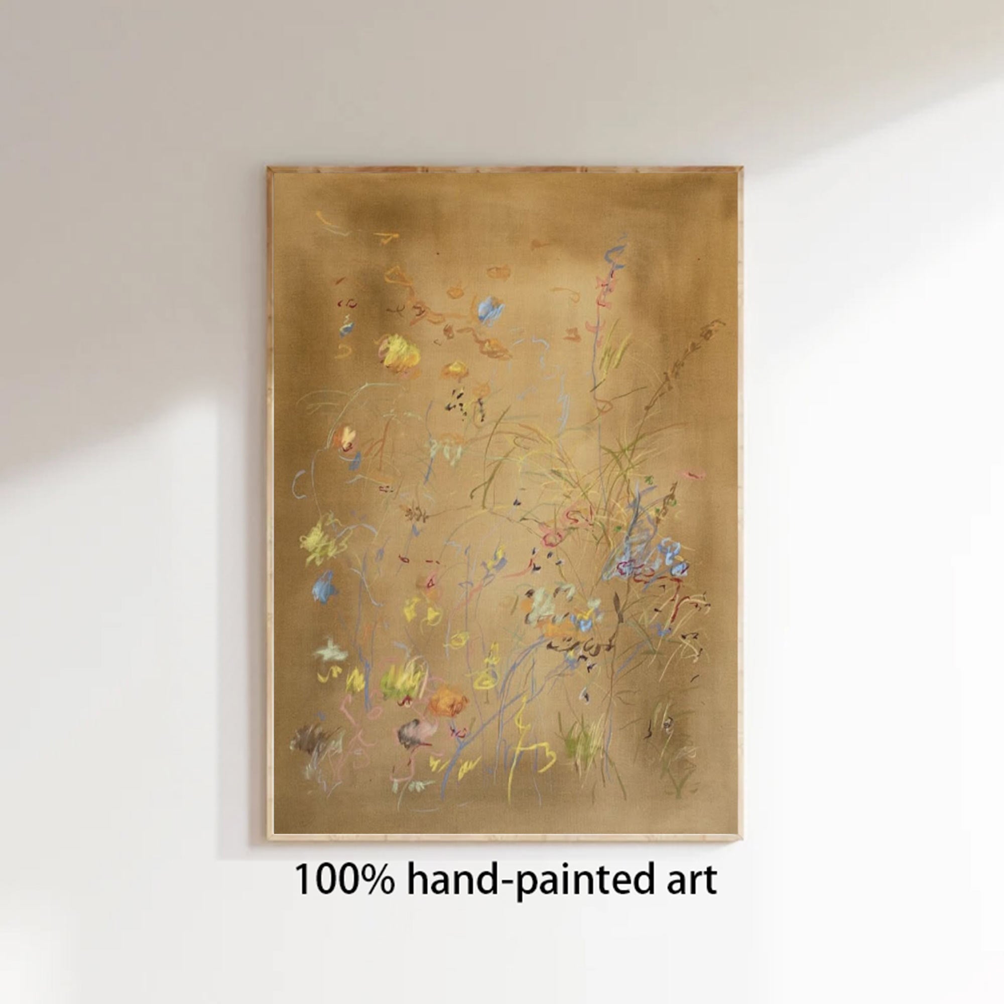 Earth color flower painting brown abstract painting, brown plant wall painting