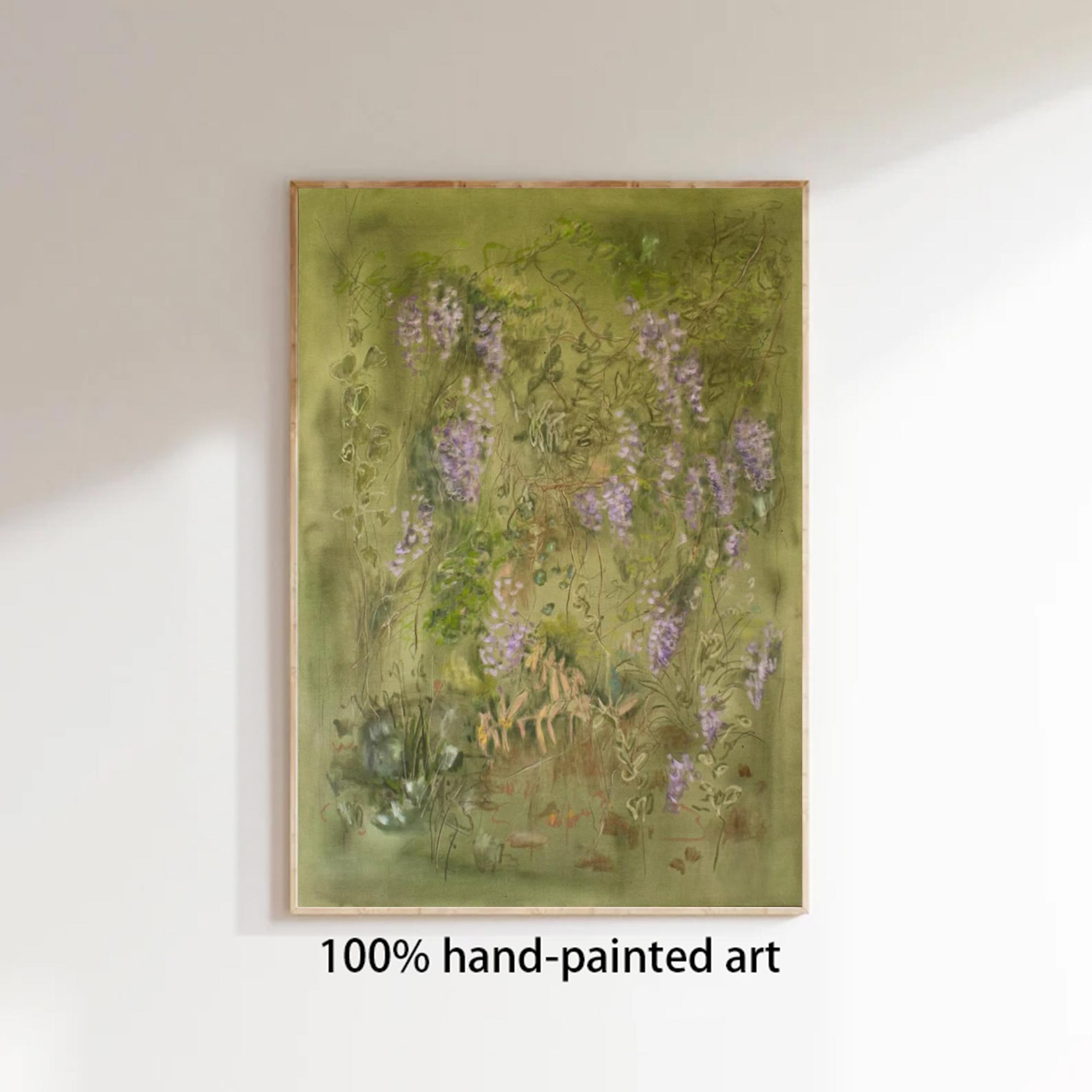 flower painting Green abstract painting, green plant wall painting