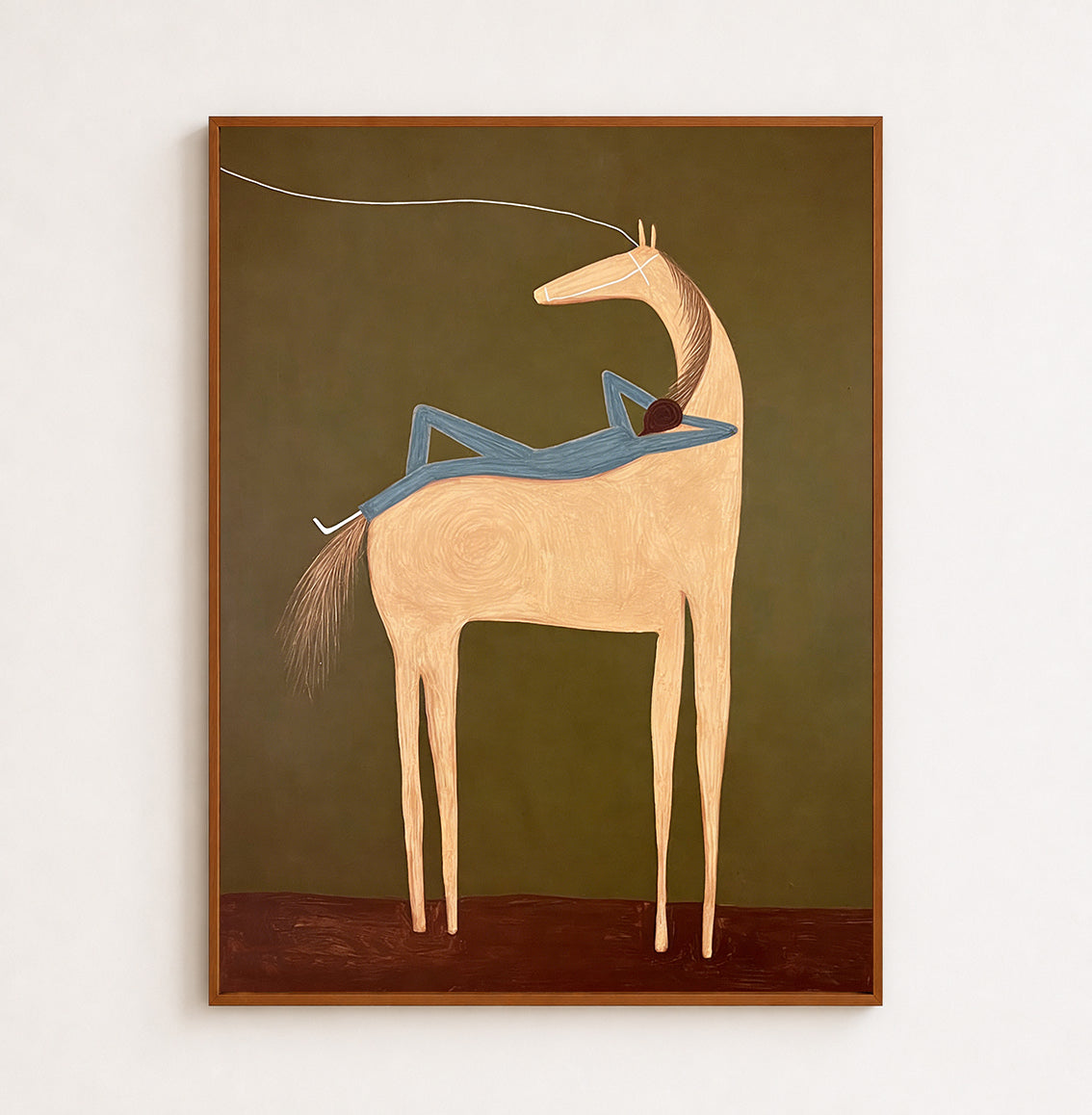 Olive Green And Beige Animal Art Hand Painted Canvas For Bedroom Wall