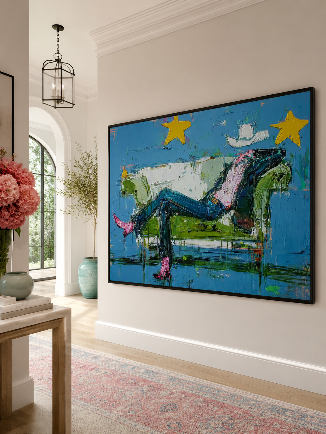 Surreal Cowboy Art With Rich Texture Blue Tones For Contemporary Western Interior Design Decor