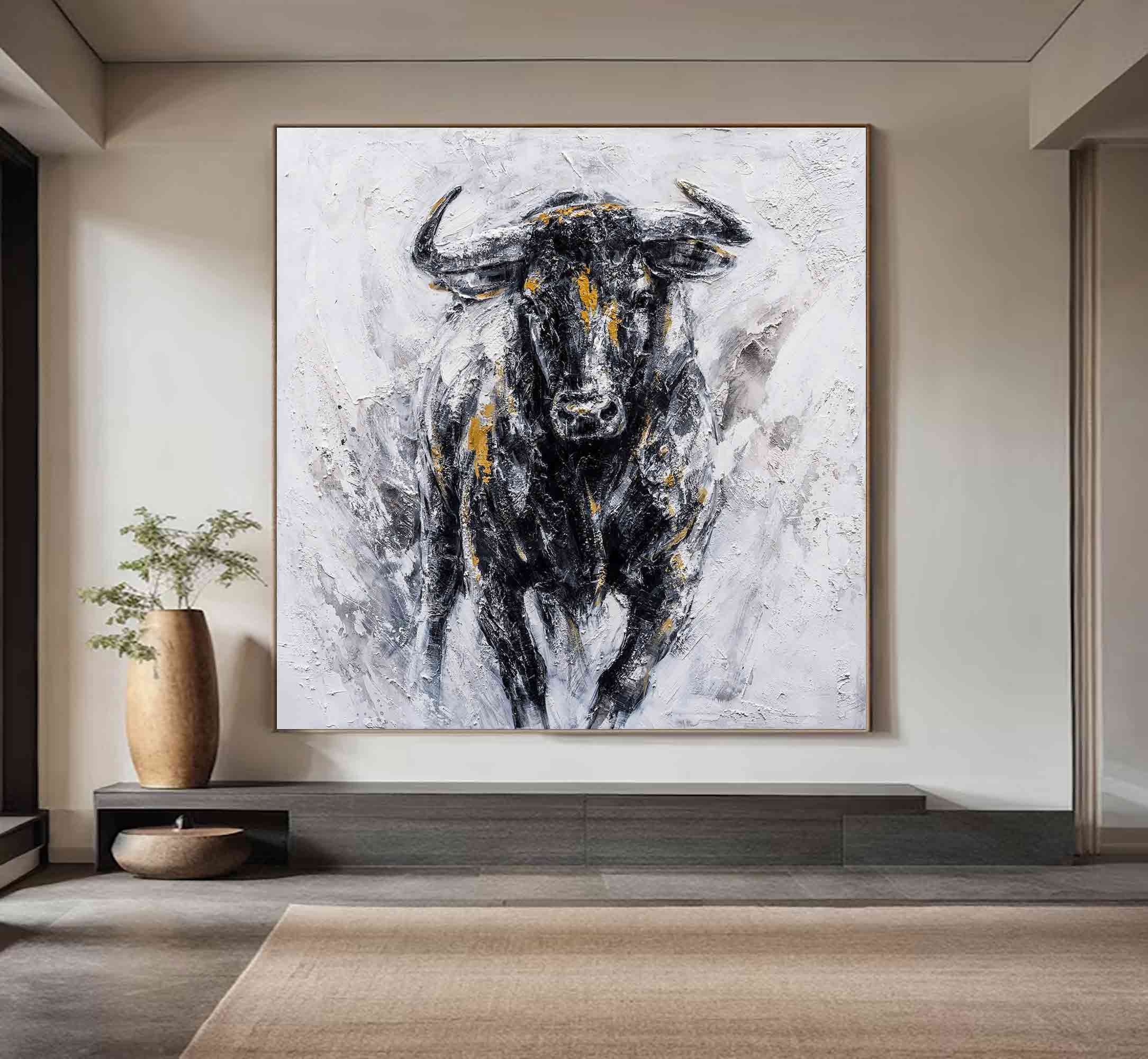 Black bull painting Personalized Gifts Bull Abstract Painting bull painting Bull Wall Art